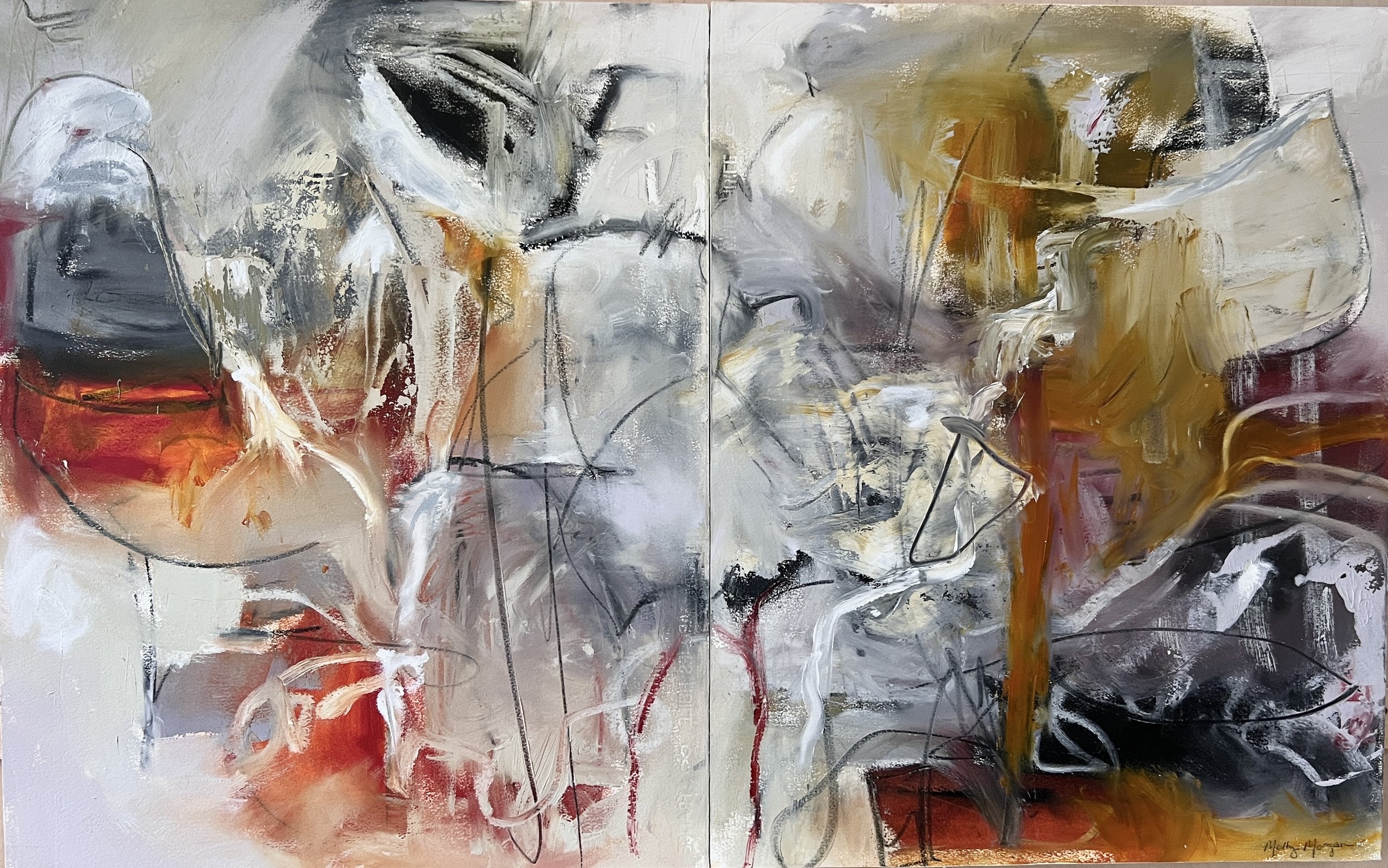  Mindset   Diptych, oil and cold wax on cradled board    20" x 32"