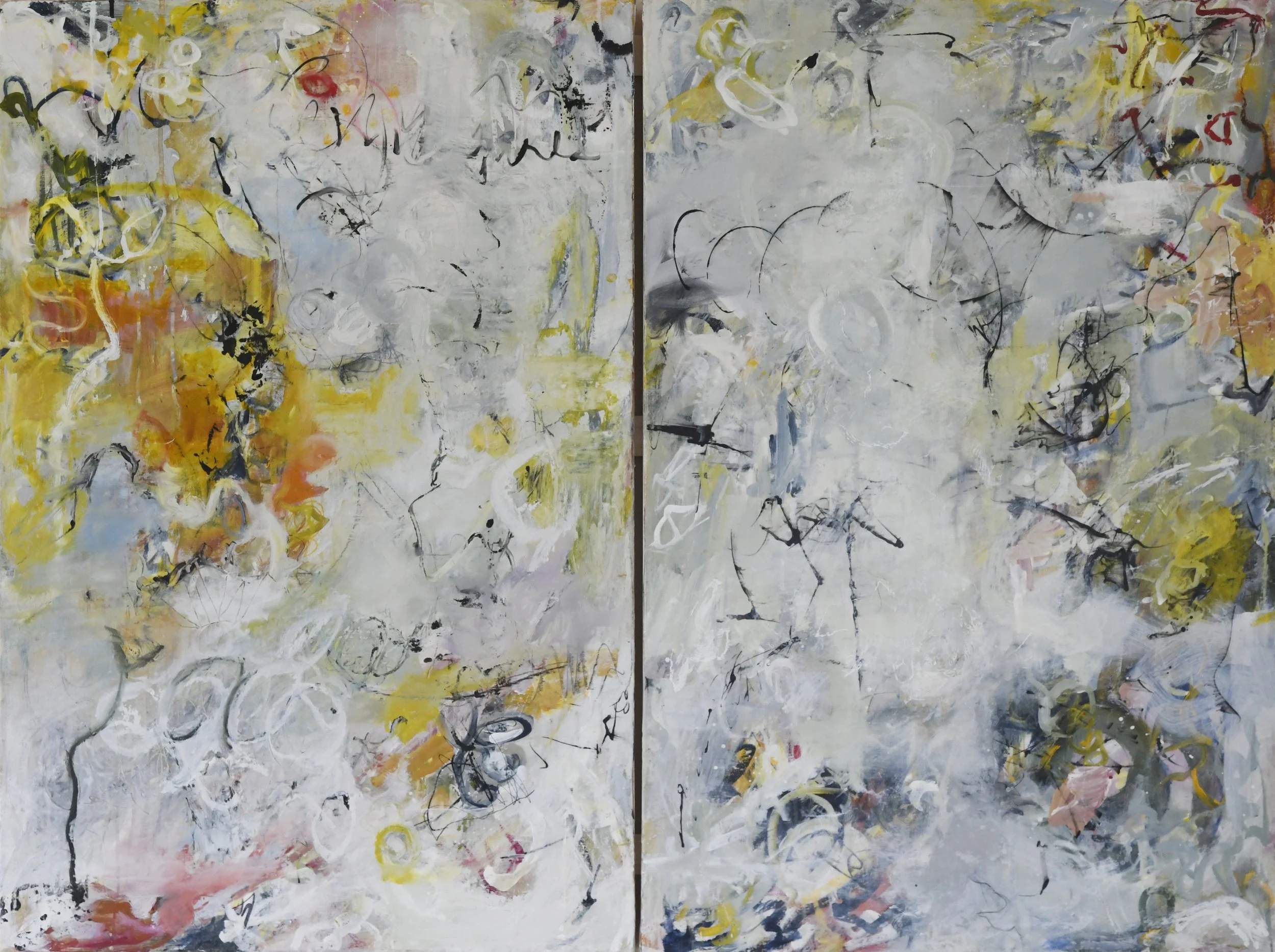  Doodly Doo   Diptych, oil and cold wax on canvas   36" 48"