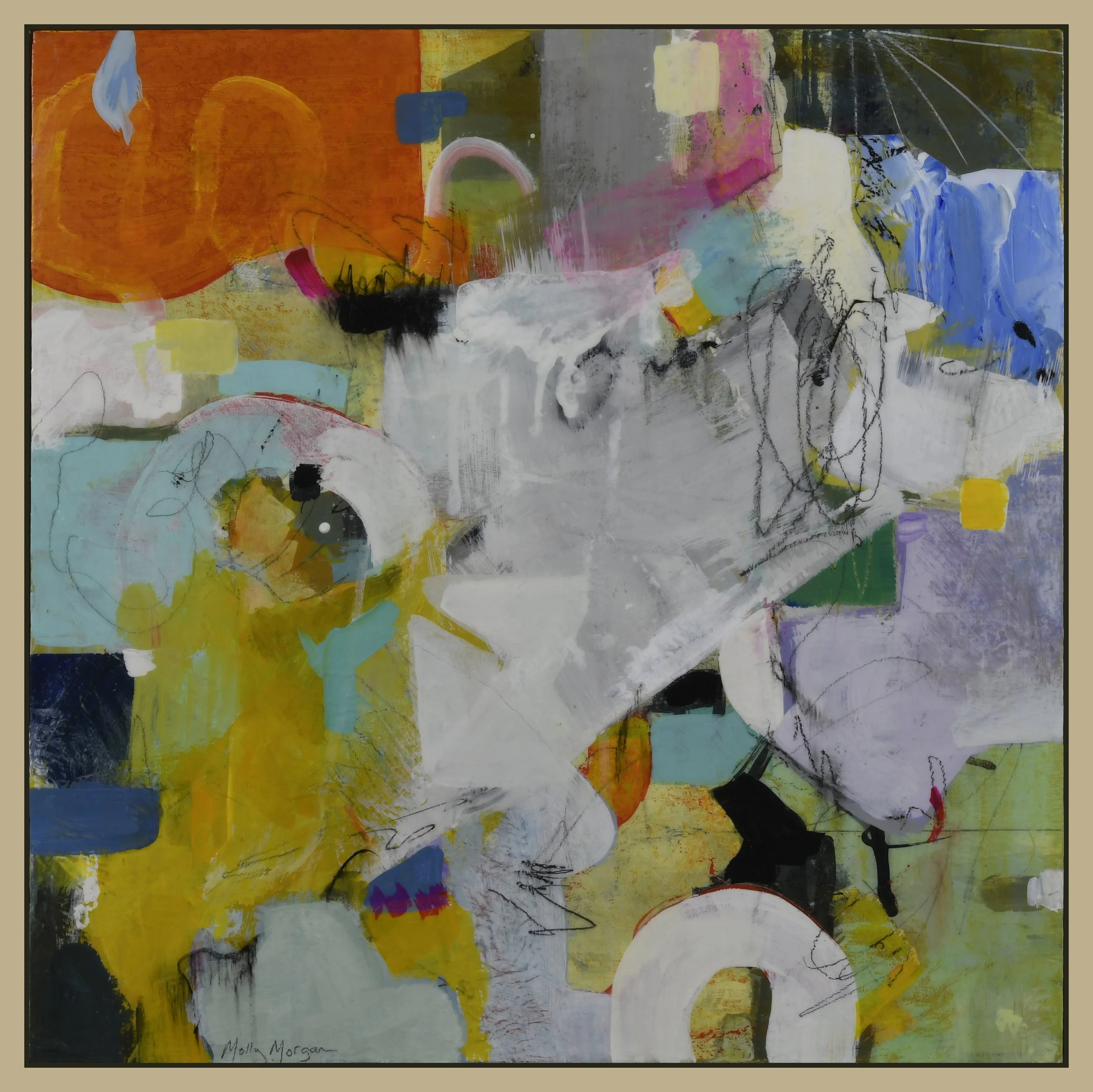  Rearranging The Furniture   Acrylic & mixed media on canvas    18" x 18"