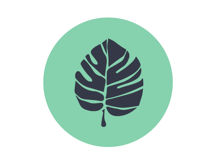 Silhouetted tropical leaf inside green circle icon | botanical branding element for Simple Holistic Health visual identity