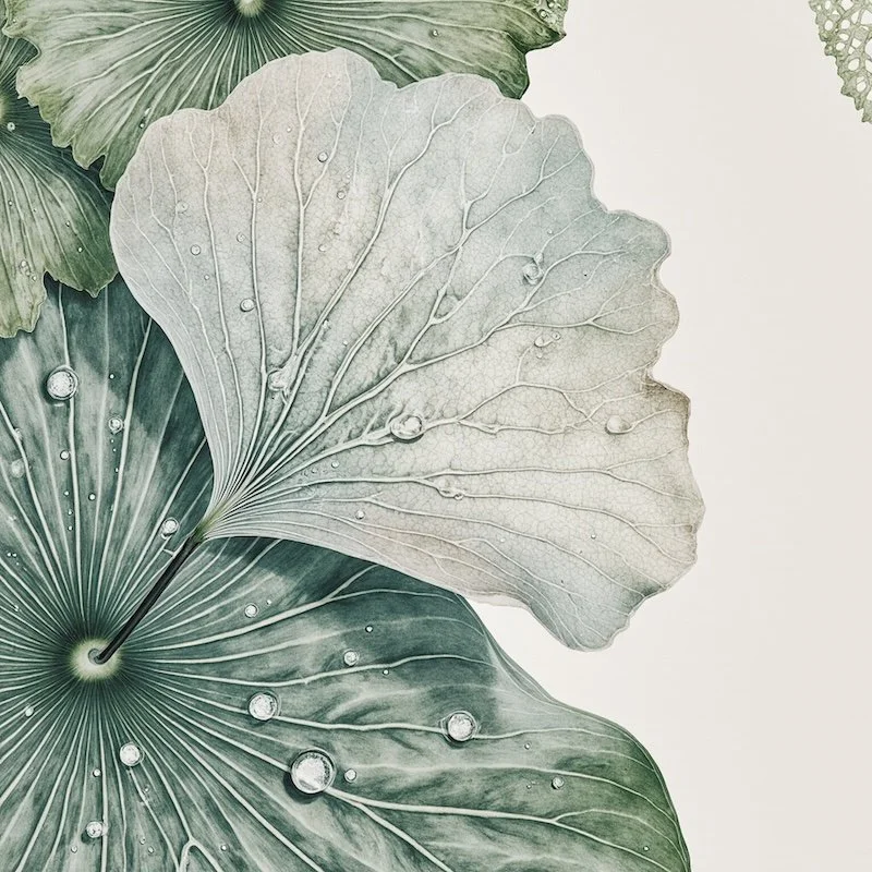Close-up of green and white leaves with water droplets | Simple Holistic Health botanical herb photo Tasmania