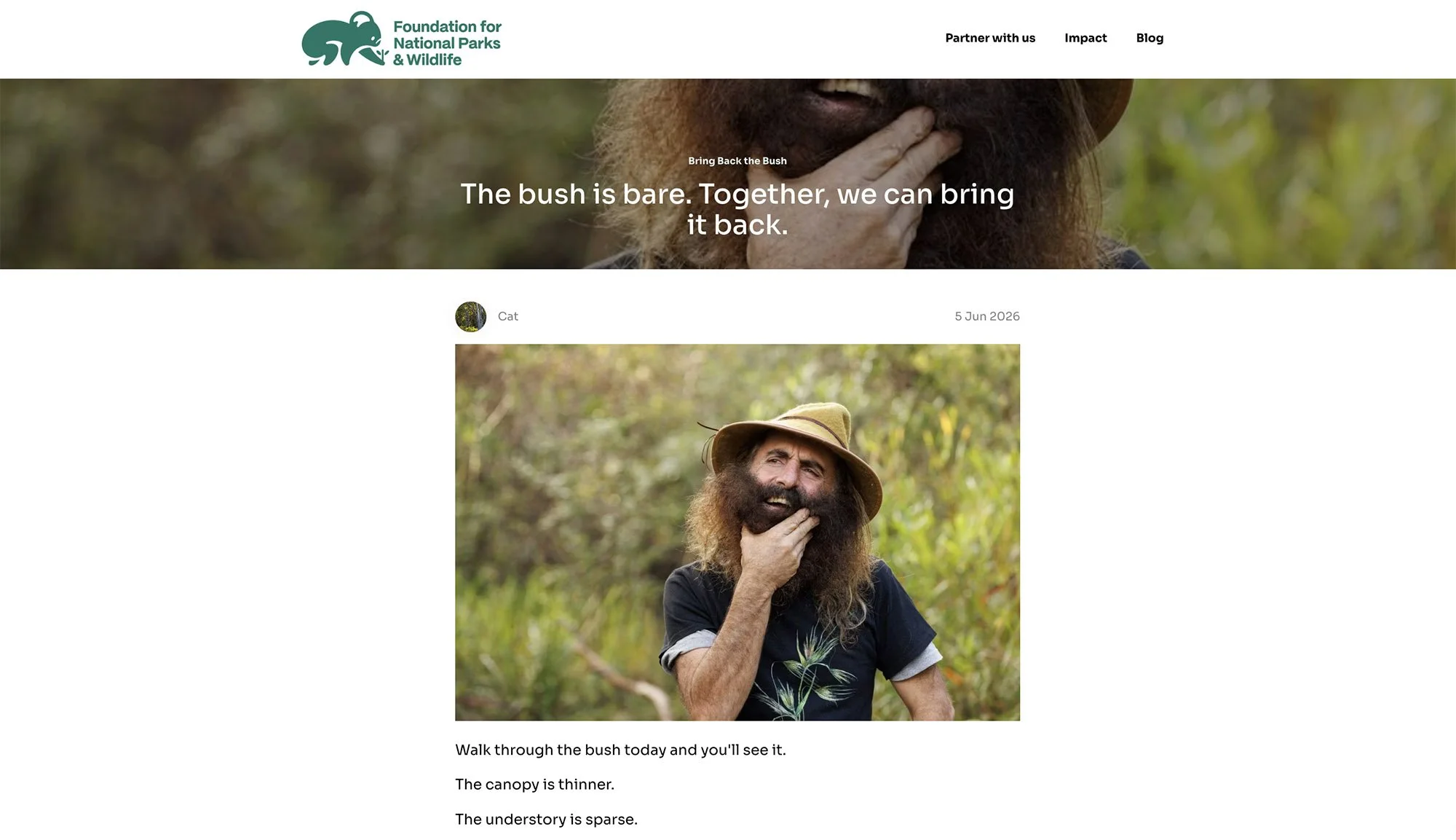 Bring back the bush Foundation Campaign still photo by Gary Compton