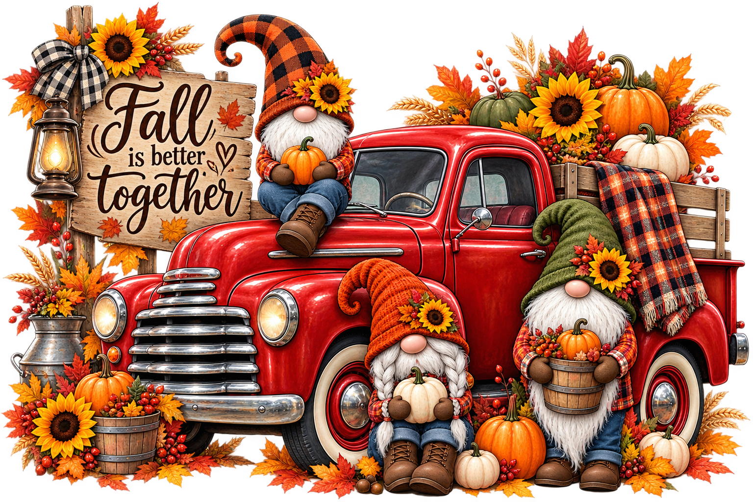 DTF Print - Gnomes, Old Fashioned Truck, Fall is Better Together