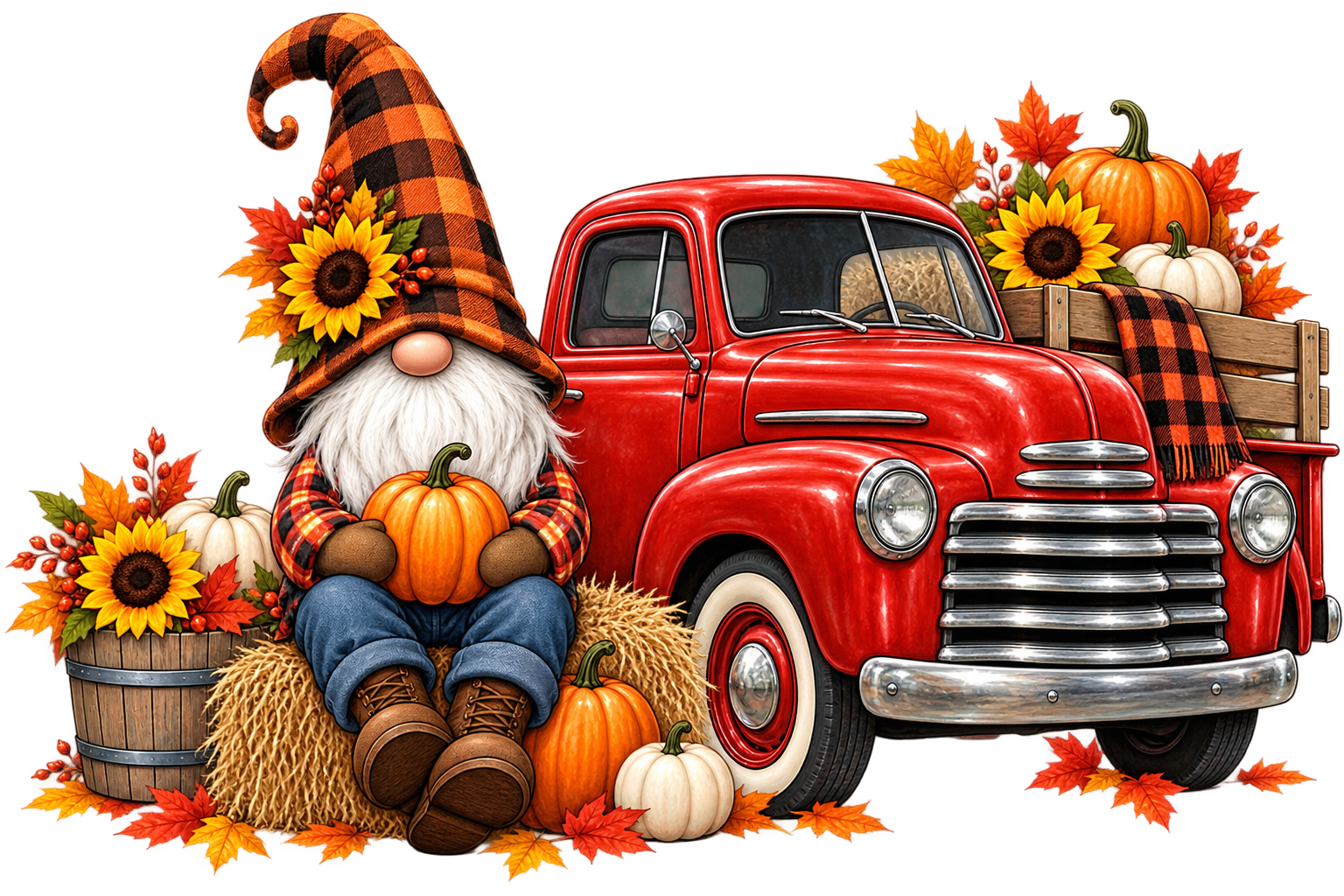 DTF Print - Fall Themed Gnome and Old Fashioned Truck