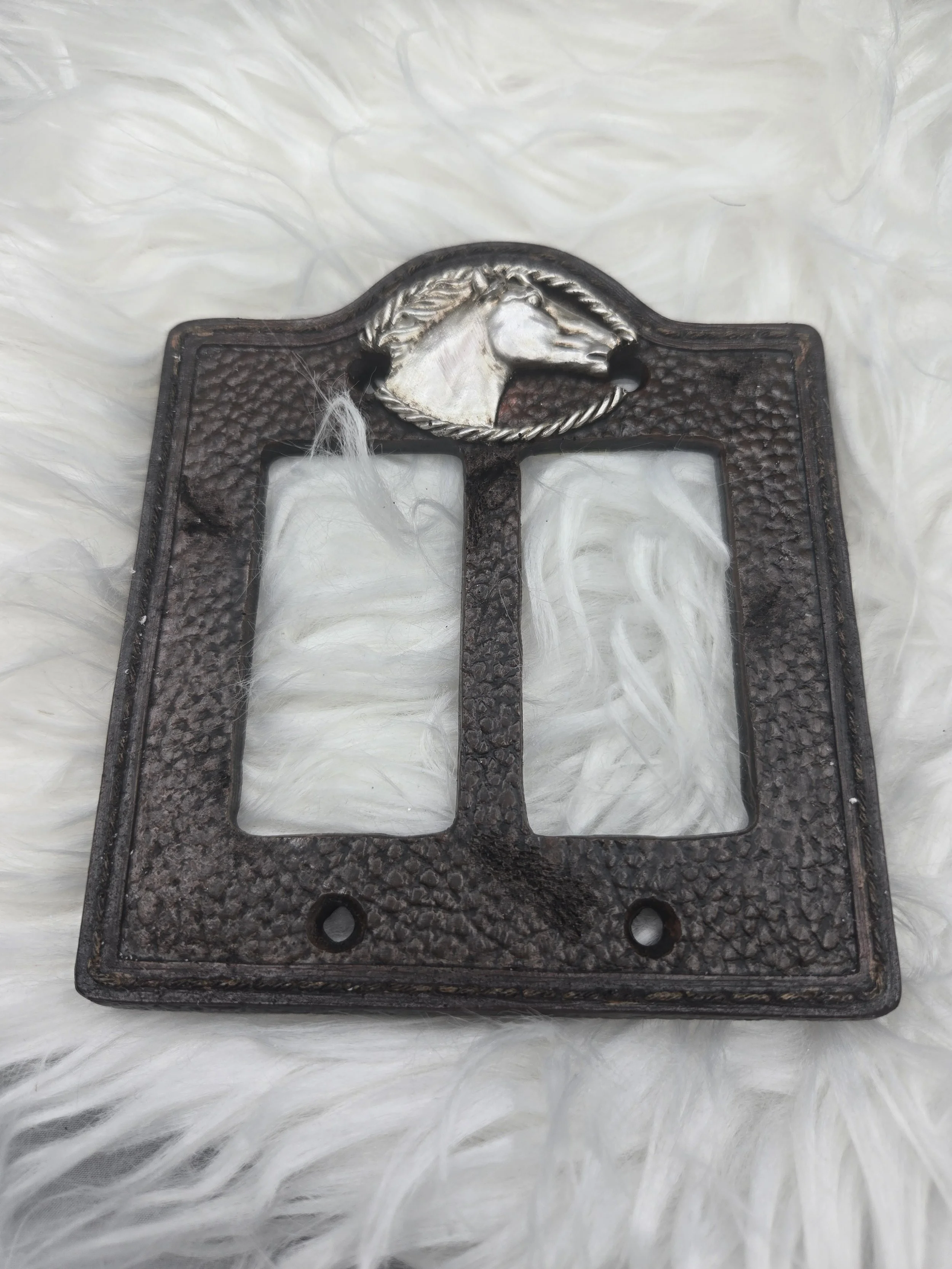 Silver Horse Grunge Double Switch Cover