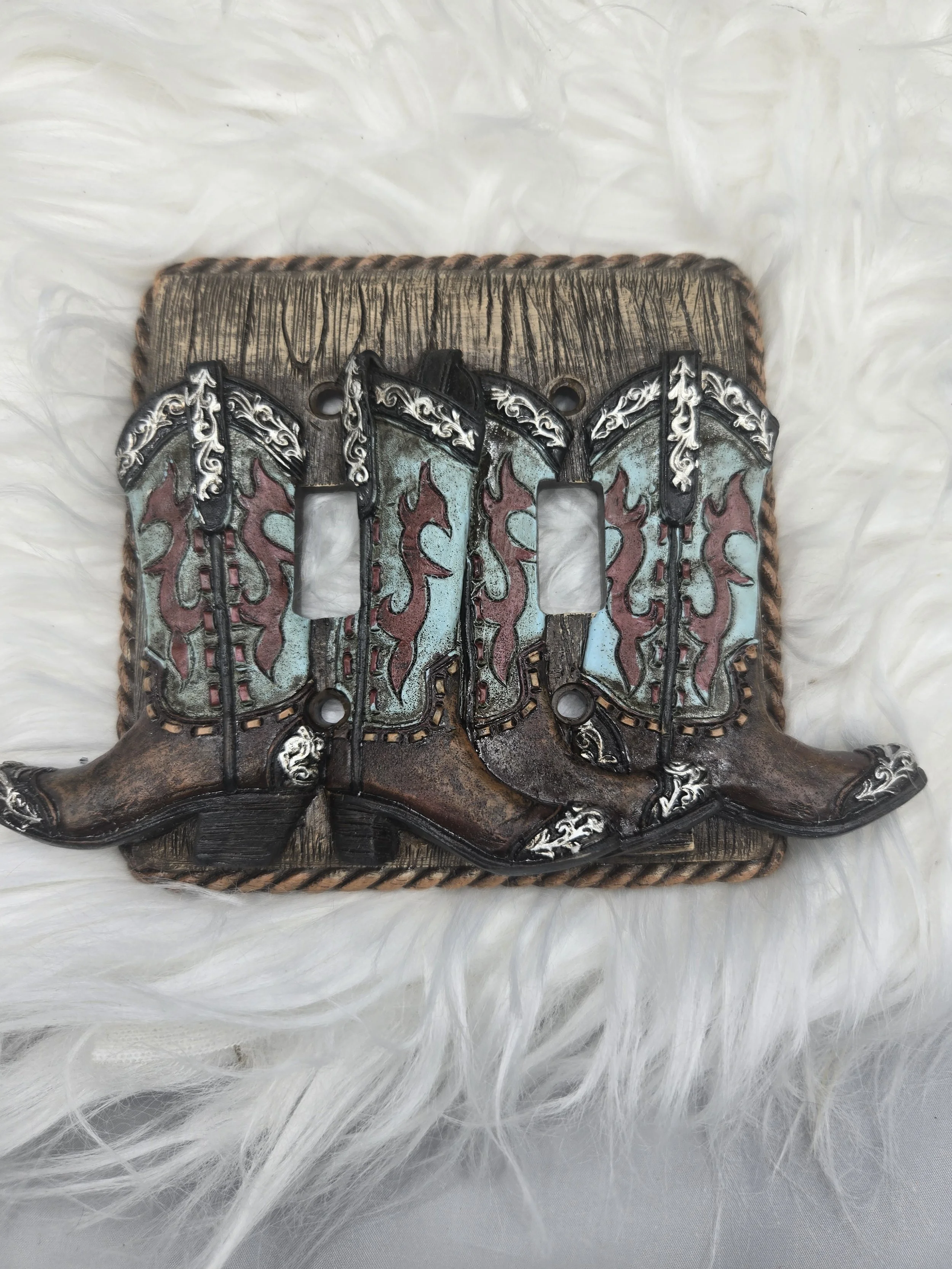 Turquoise Cowboy Boots Switch Cover (Double Switch)