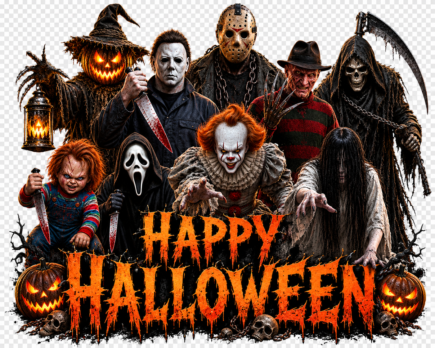 DTF Print - Halloween Characters , Happy Halloween