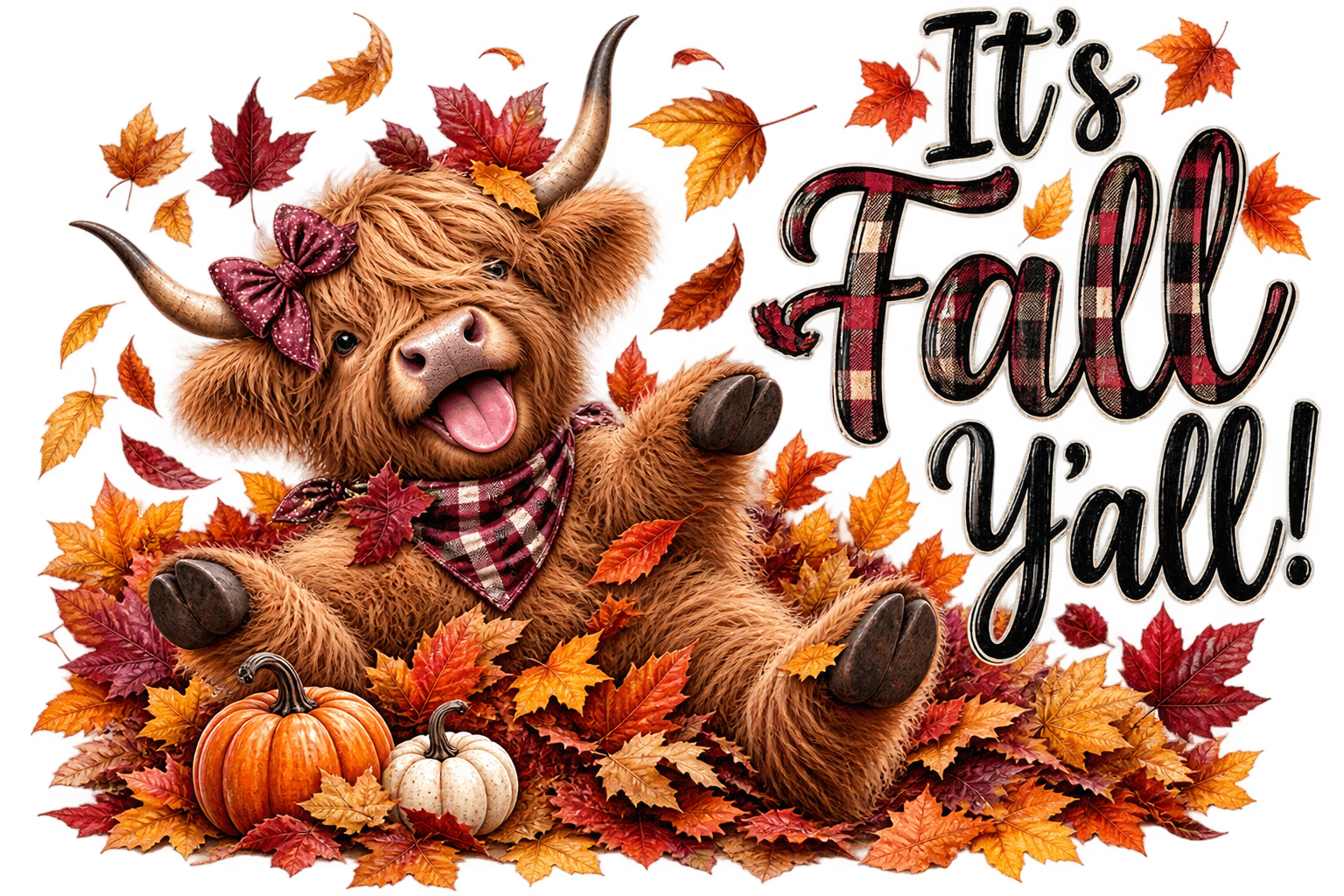 Highland Cow Playing in the Leaves