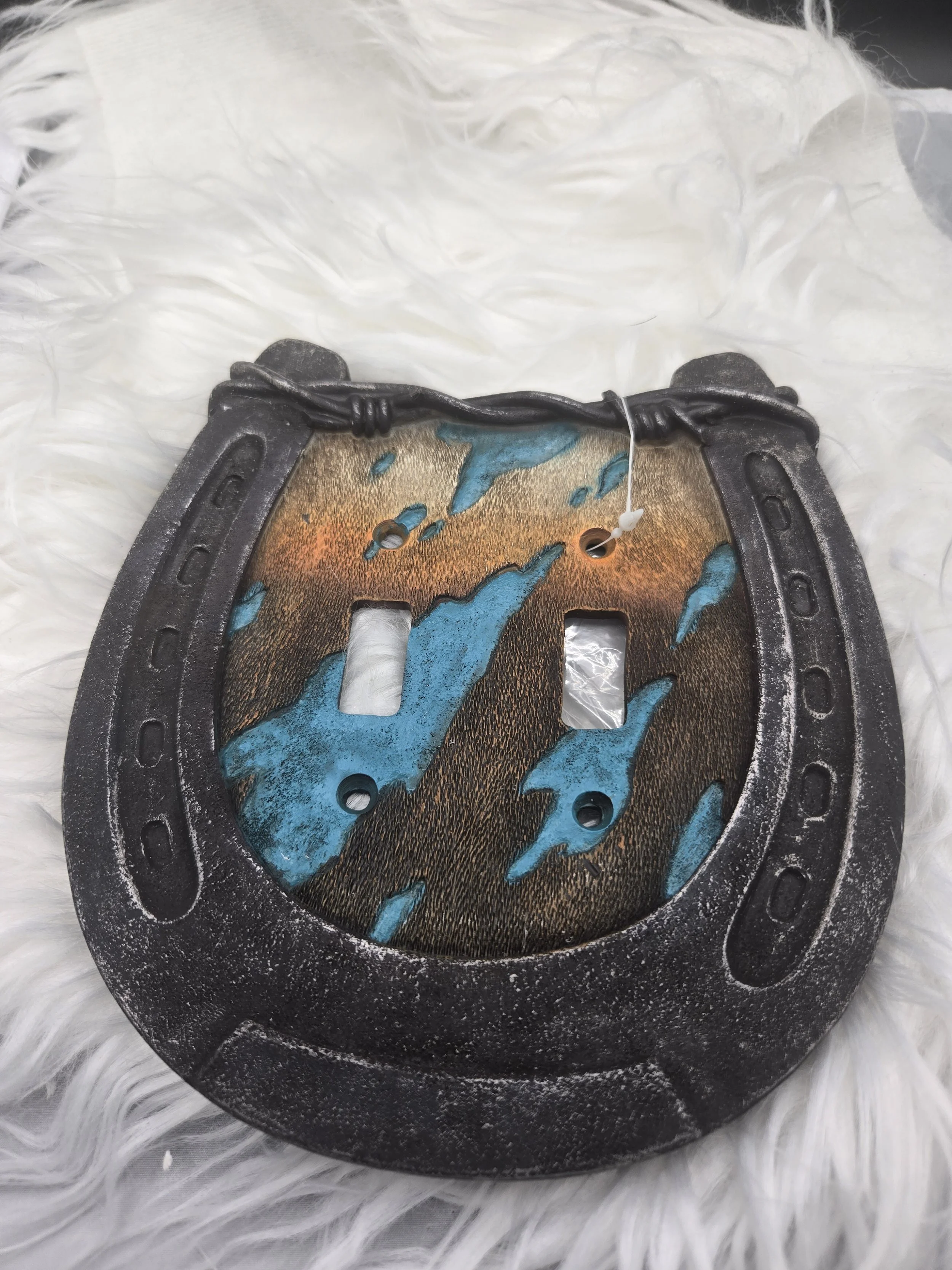 Horseshoe Double Switch Cover with Turquoise