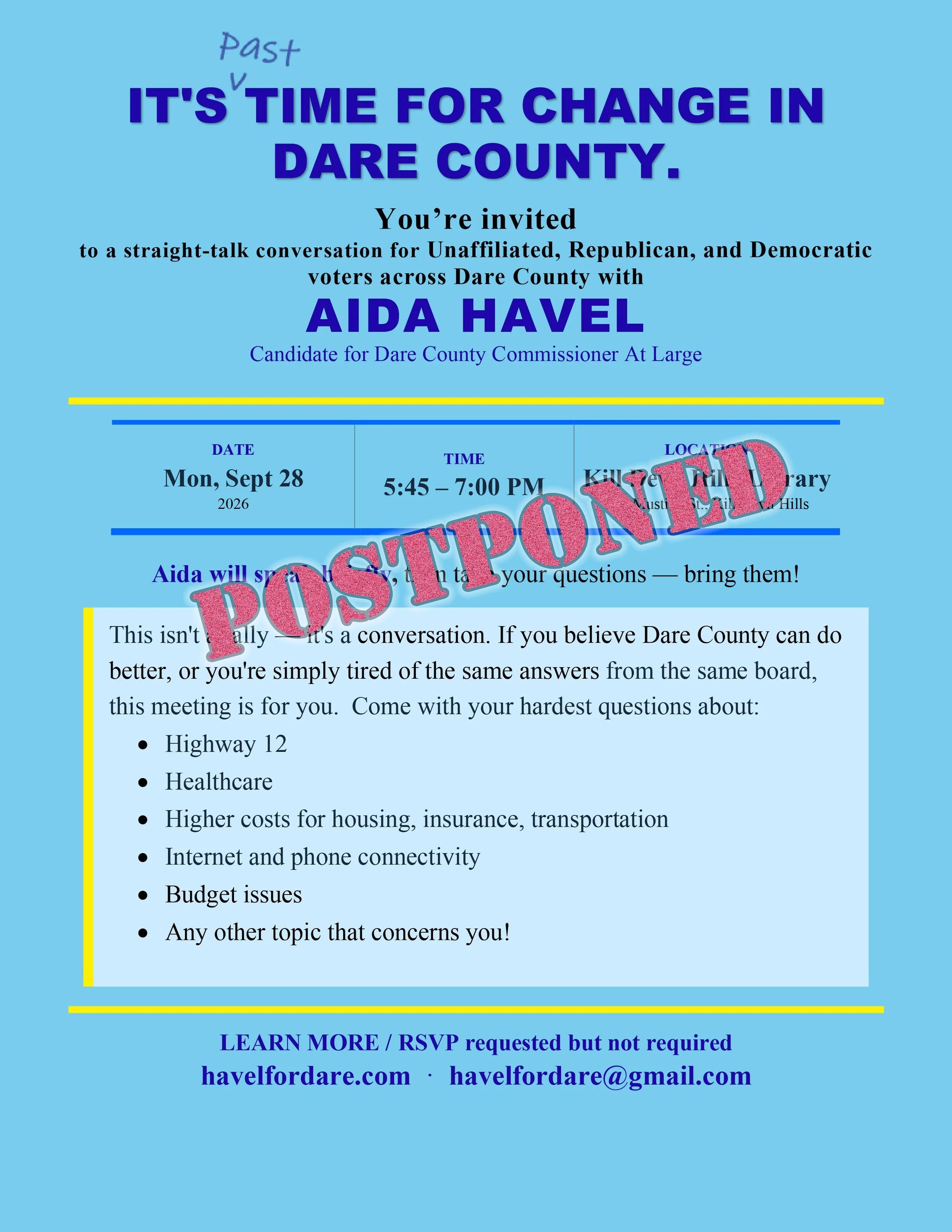To be rescheduled! Straight-talk Conversation with Aida Havel
