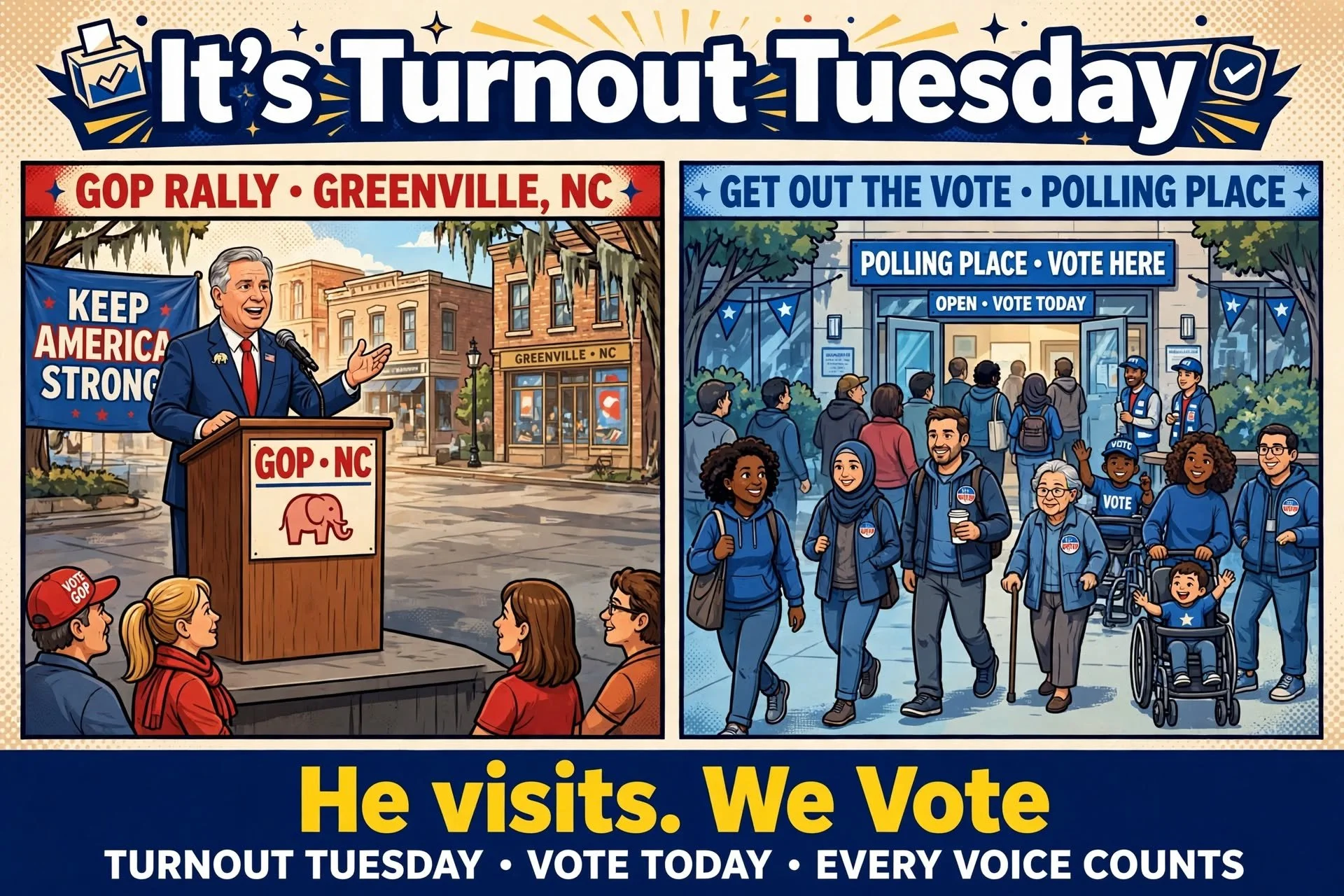 TURNOUT TUESDAY: HE VISITS. WE VOTE.