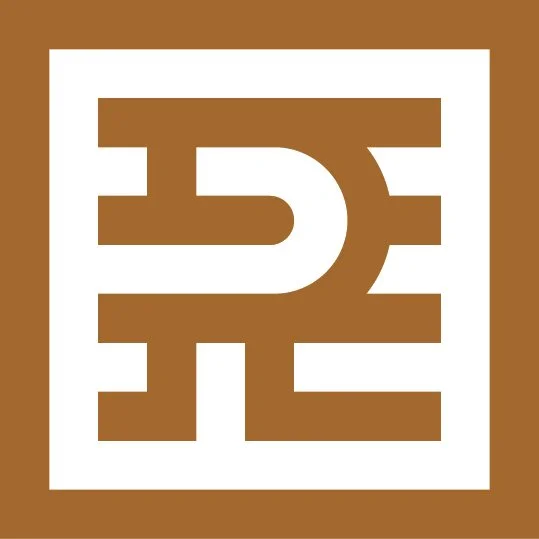 A white stylized symbol on a brown background, resembling a geometric design or logo.