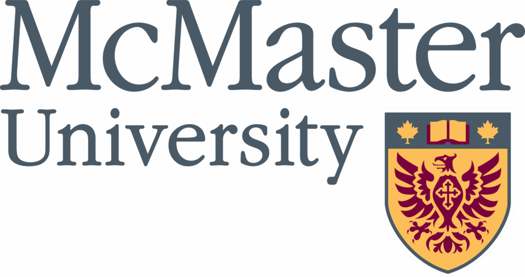 Logo of McMaster University featuring a shield with a griffin, two maple leaves, and an open book.