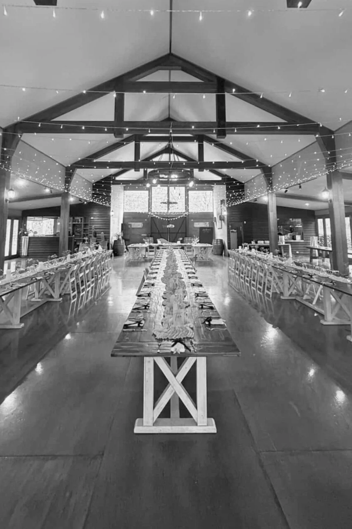 Wedding reception styling with long banquet tables at Gold Coast venue