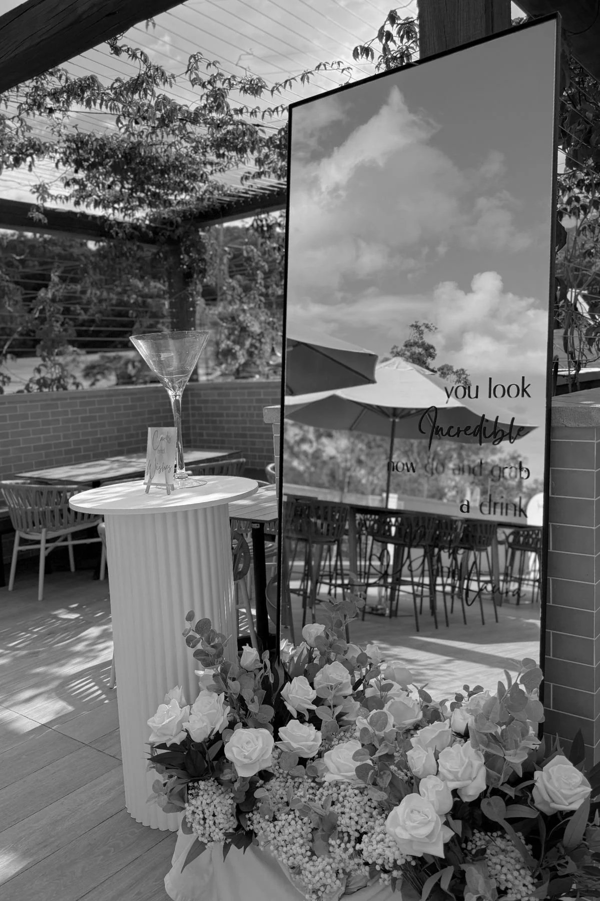 Engagement mirror styling with florals at Tallai Golf Club