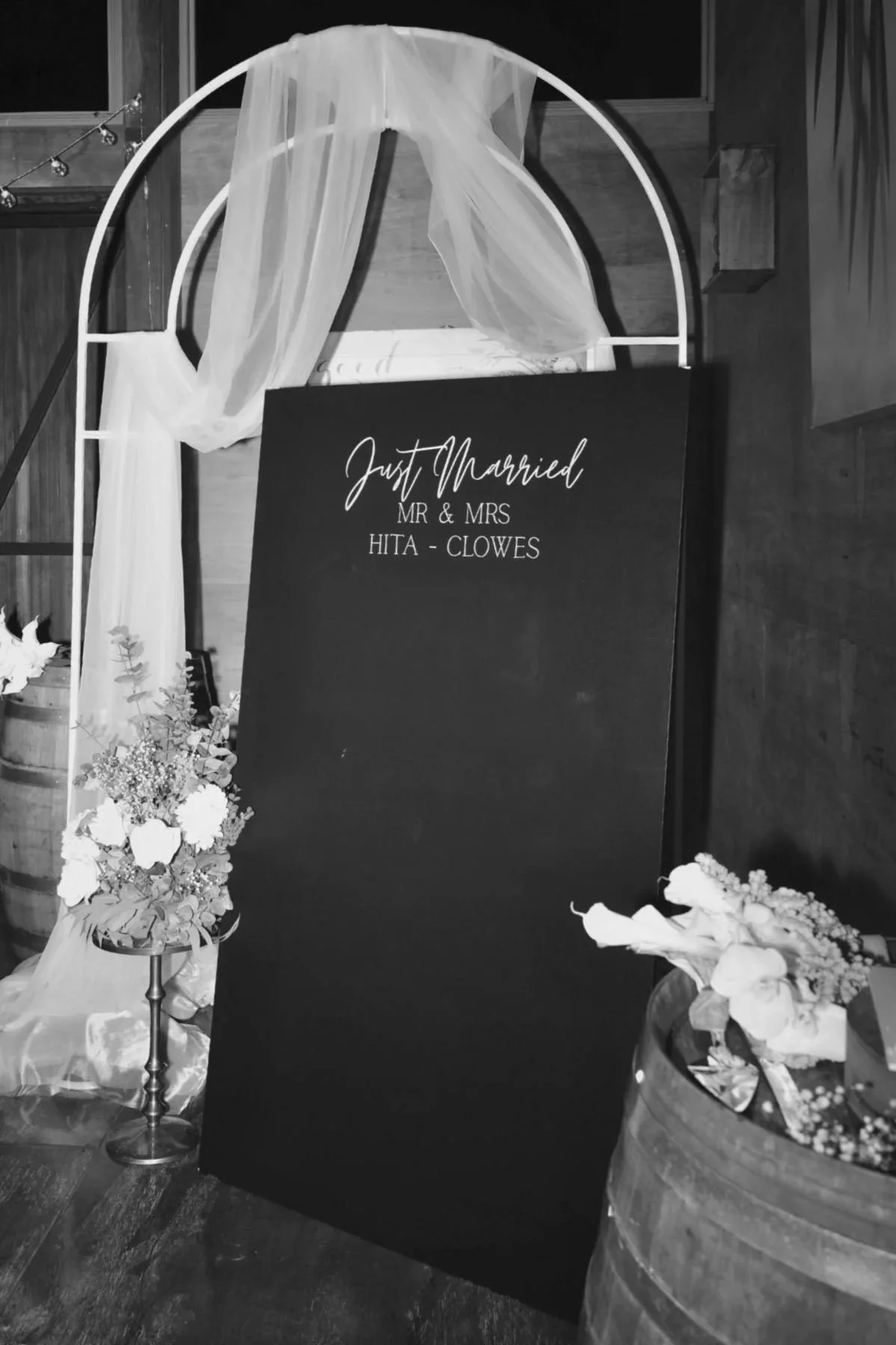 Wedding welcome sign and ceremony styling at Gold Coast venue