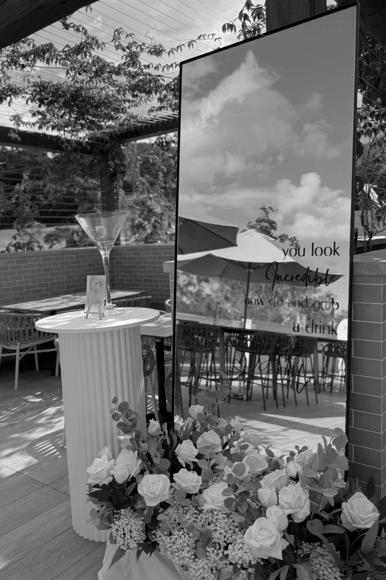 Engagement mirror styling with florals at Tallai Golf Club on the Gold Coast