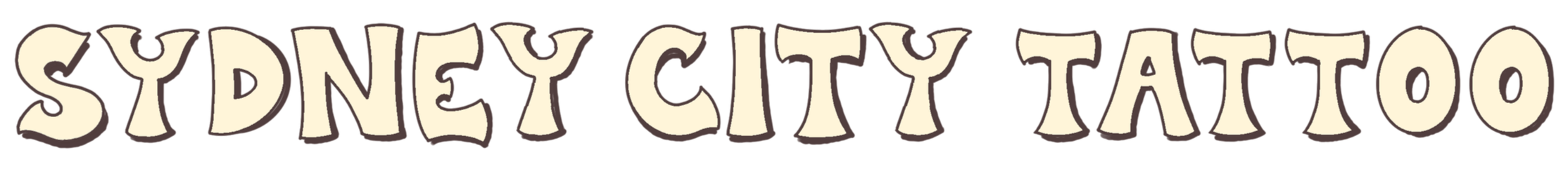 Logo of Sydney City Tattoo with stylized bold, cream-colored text on a black background