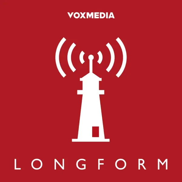 A red background with a white lighthouse emitting radio signals, the text 'VOXMEDIA' at the top and 'LONGFORM' at the bottom.
