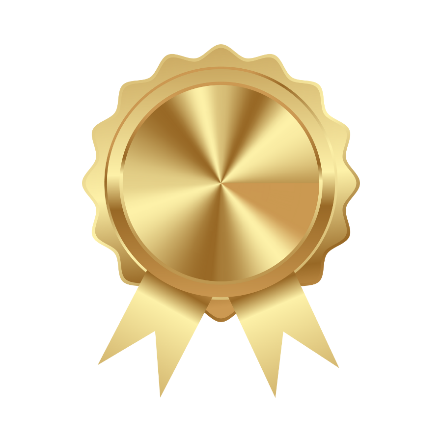 Gold medal with a centered circular disc and two ribbon tails hanging from the bottom.