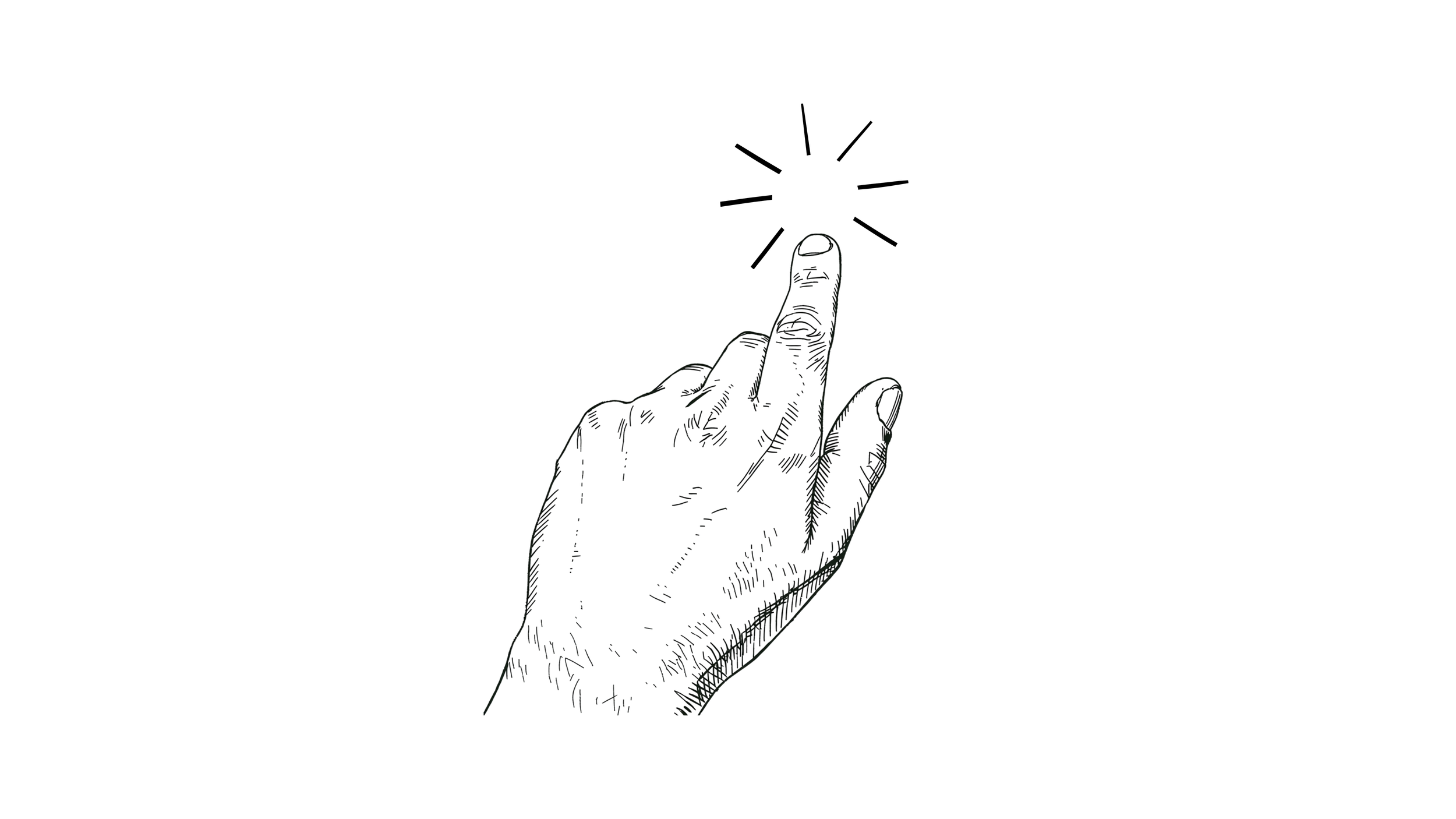 A black and white illustration of a human hand pressing a button with lines indicating choice.