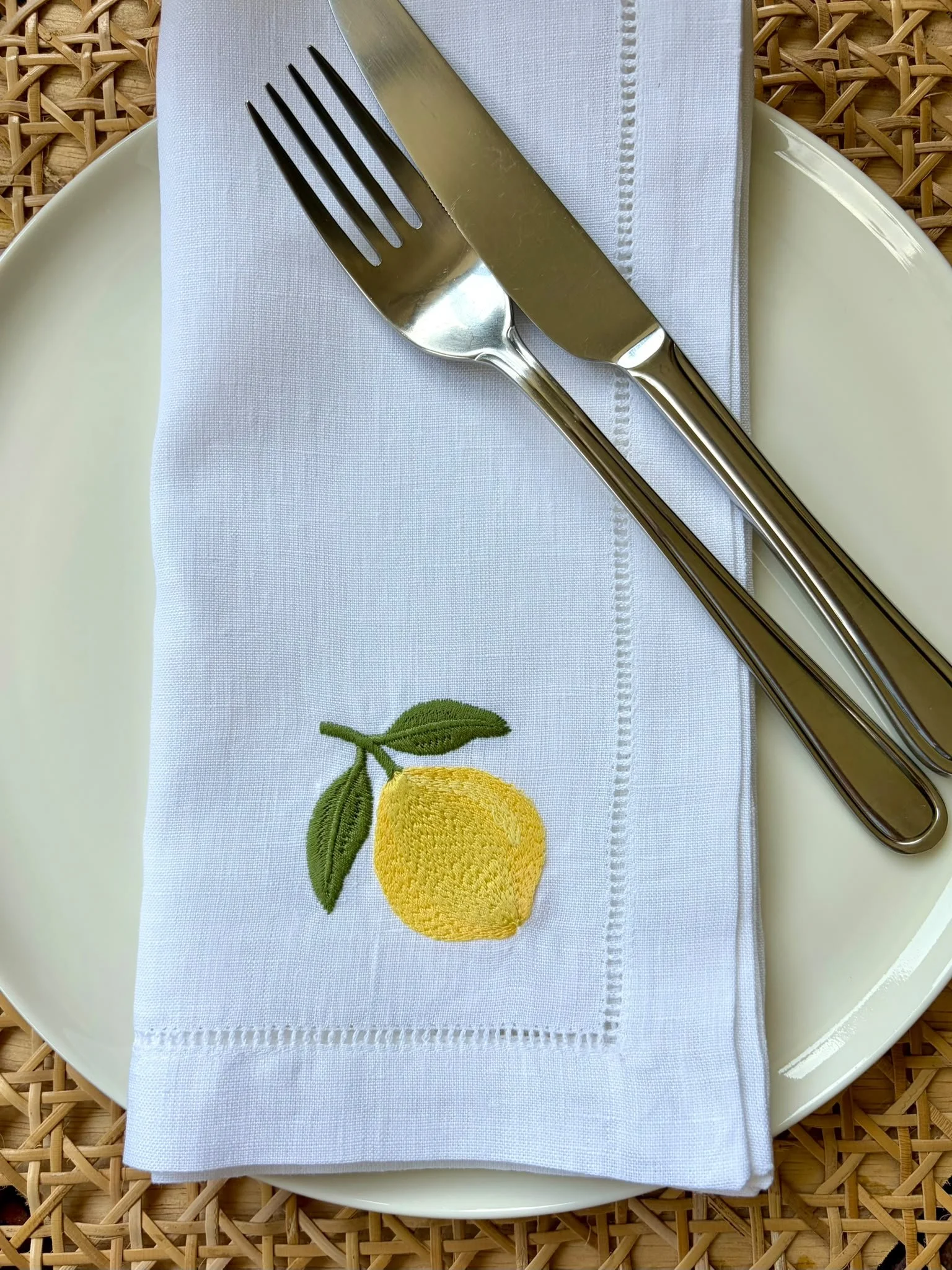 Pure Linen Embroidered Lemon Napkin