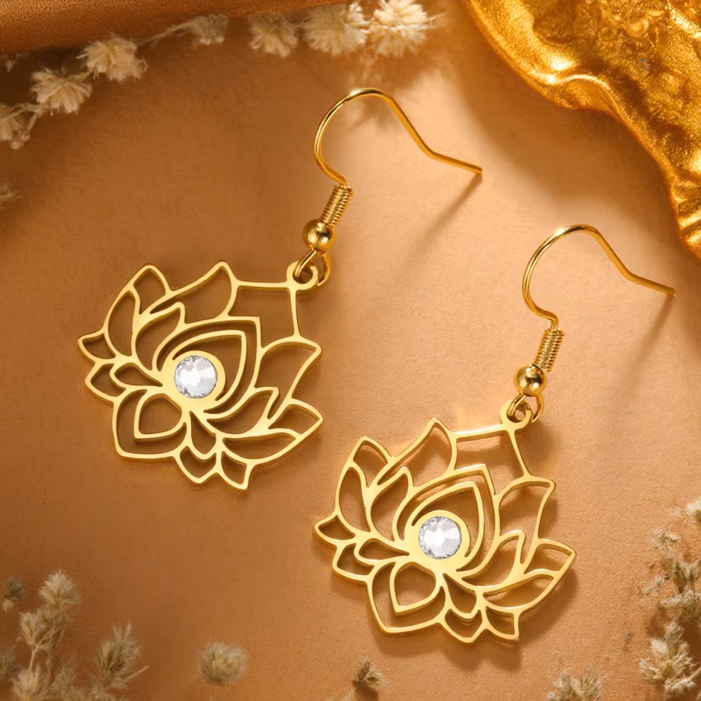 Zircon Lotus Flower Earrings
