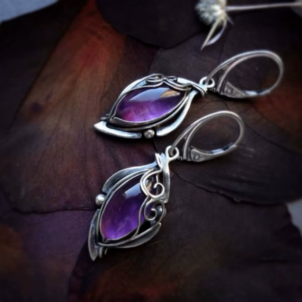 Purple Droplet Leaf Shape Earrings