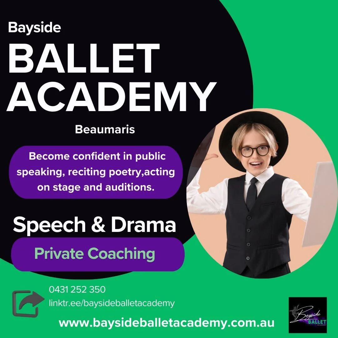 Want to gain more confidence in public speaking, acting for stage or television. Or simply take the plunge to get up on stage? 
We offer Speech and Drama Coaching for kids to adults so get in touch @baysideballetacademy 💚💜🖤
.
.
#baysidedrama #spee