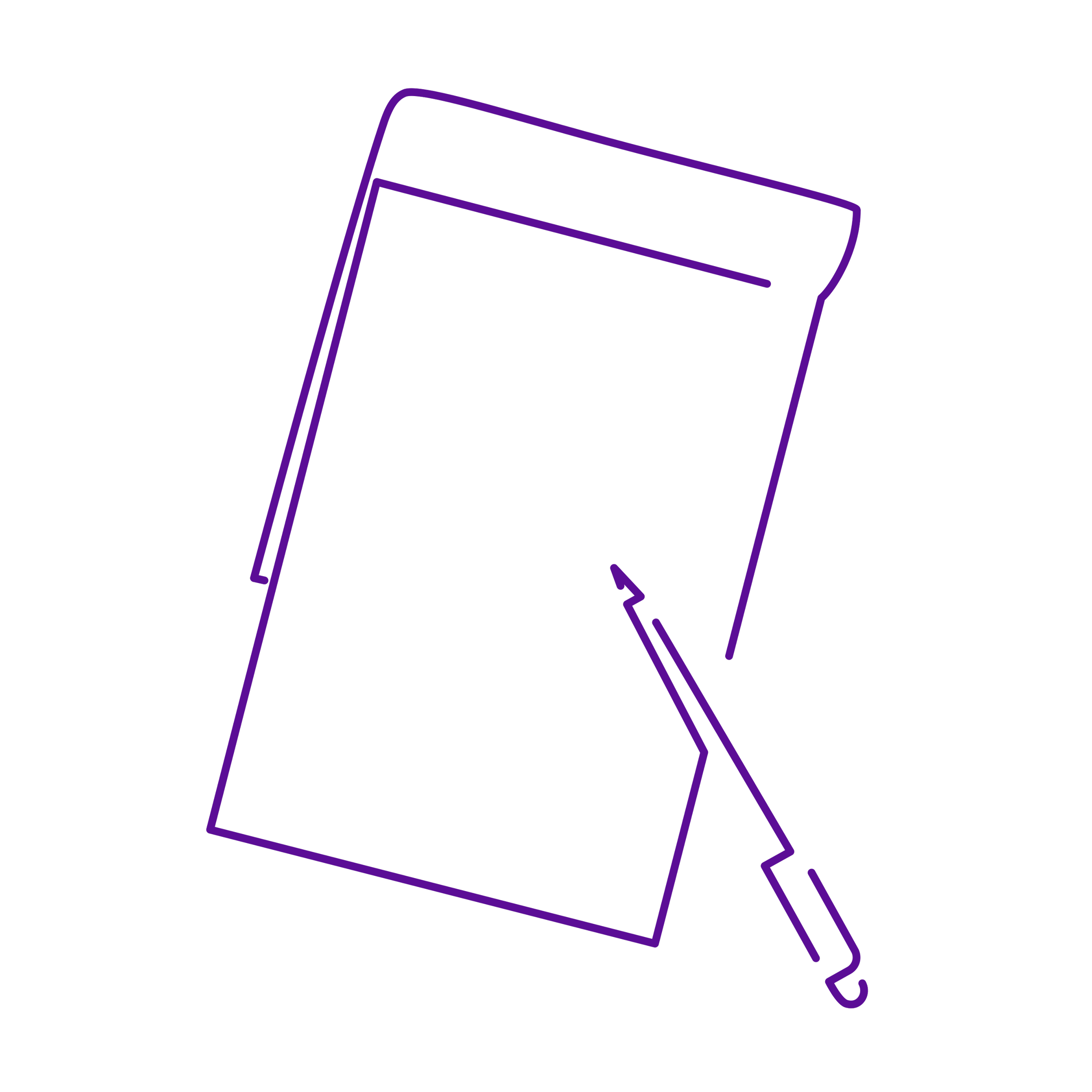 Outline of a chalkboard and pointer in purple on a black background.