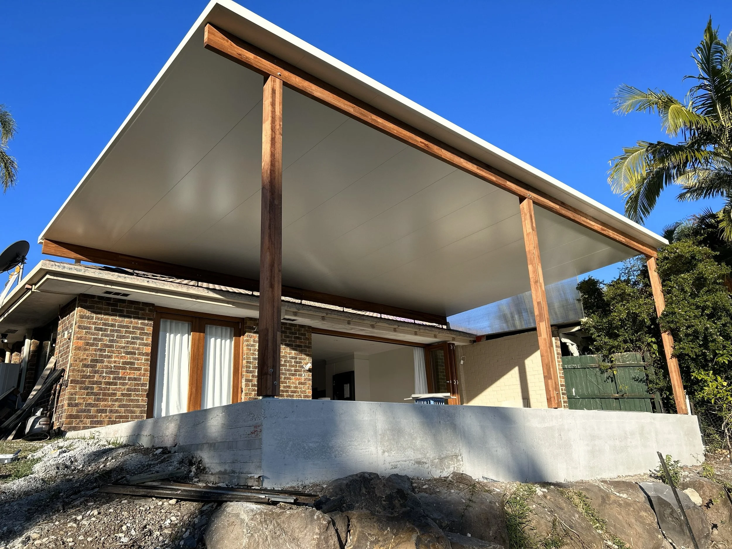 Large insulated Patio with Timber beams and posts are Coombabah
