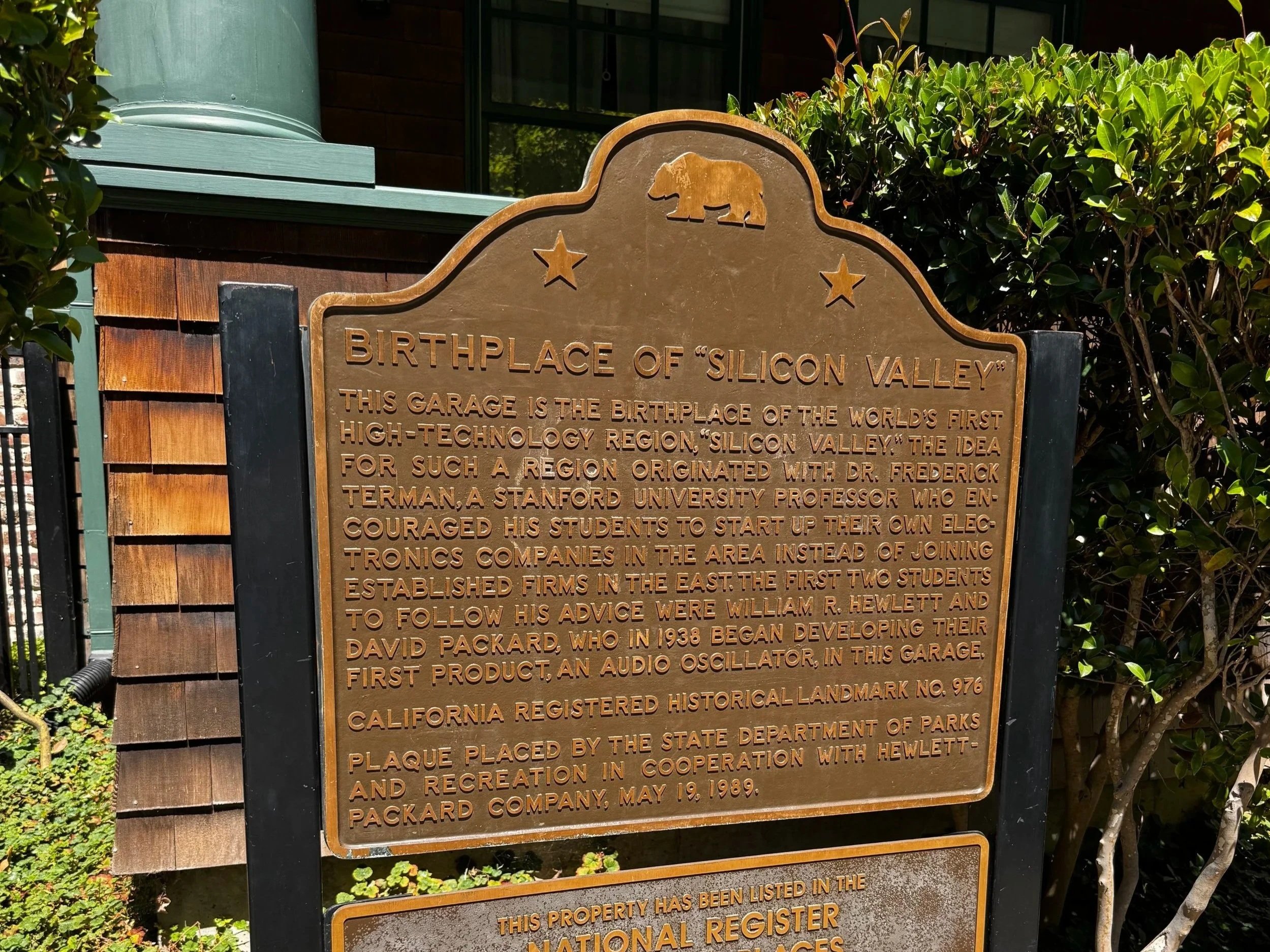 HP garage, which is regarded as the Birthplace of Silicon Valley