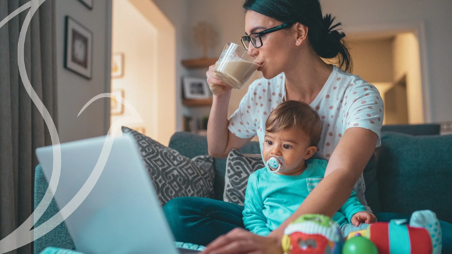 Tired mom drinking coffee while holding her baby and working on a laptop – When You're Tired of Being the Strong One, A Brighter Beginning