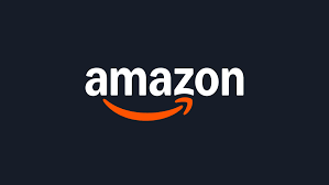 Amazon logo with black background, white text, and orange arrow underneath the text.