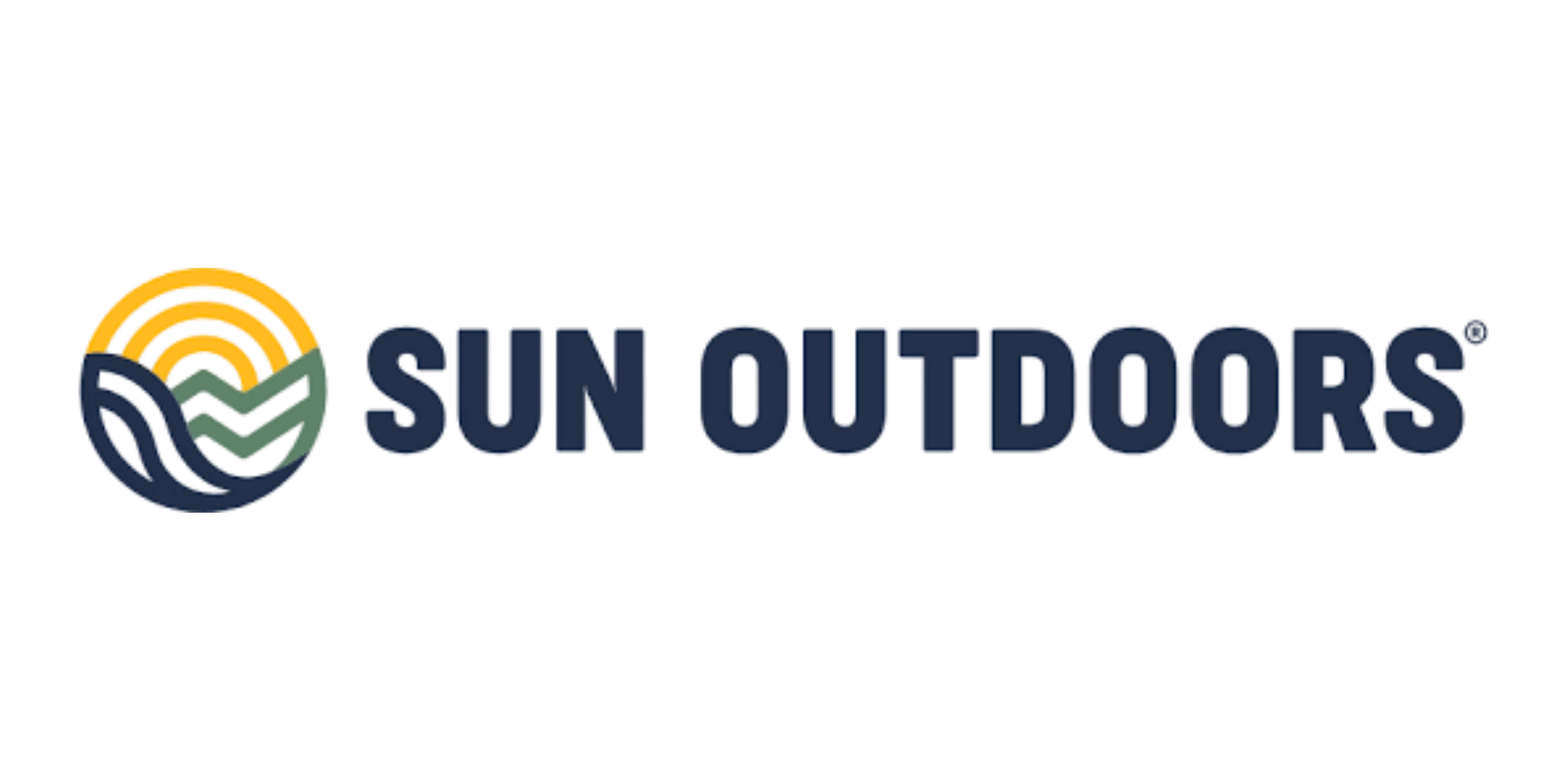Sun Outdoors logo featuring a circular graphic with sunset and nature imagery, and the words 'SUN OUTDOORS' in bold blue letters.