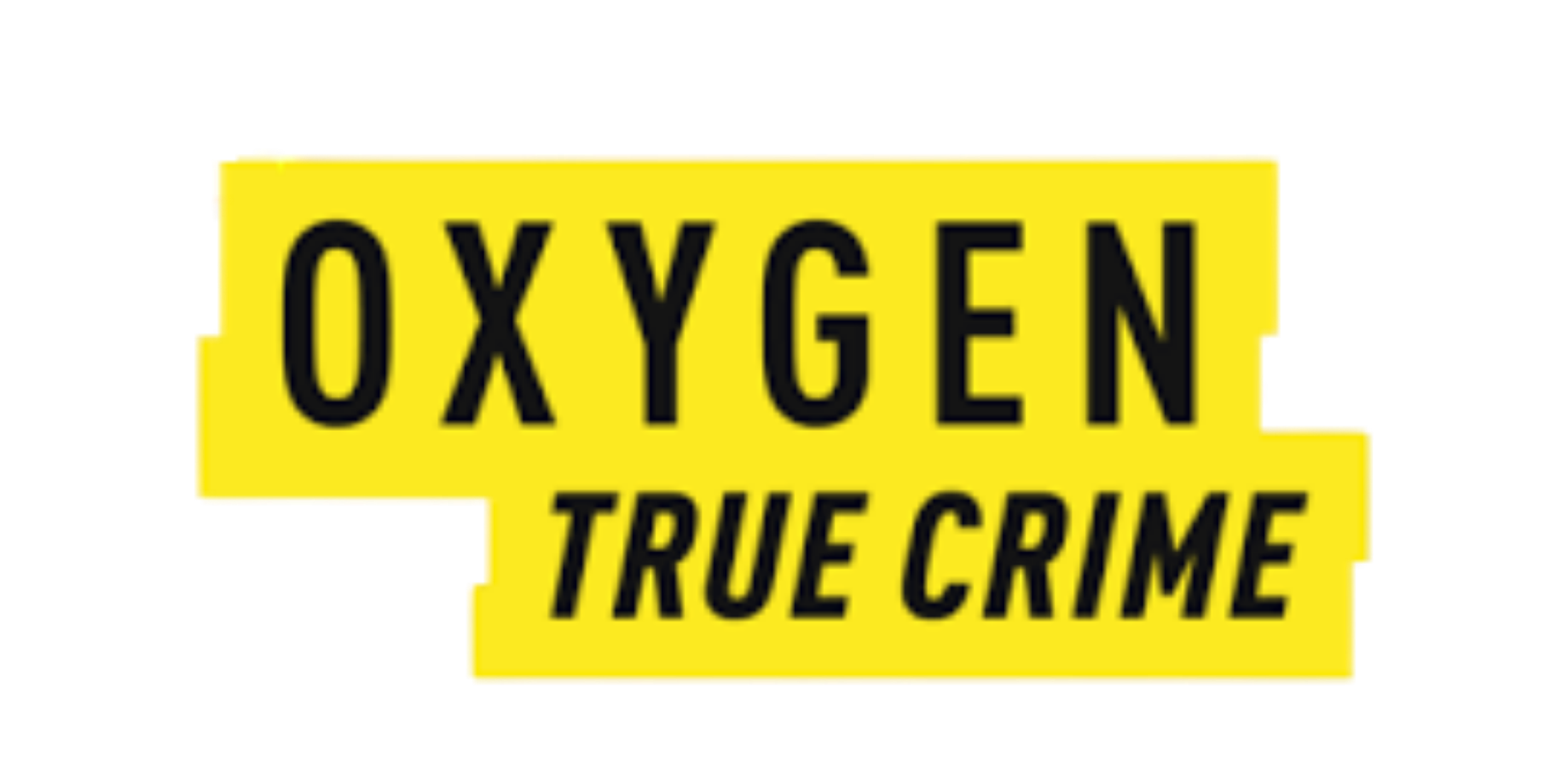 Yellow protest sign with black text reading 'Oxygen True Crime'.