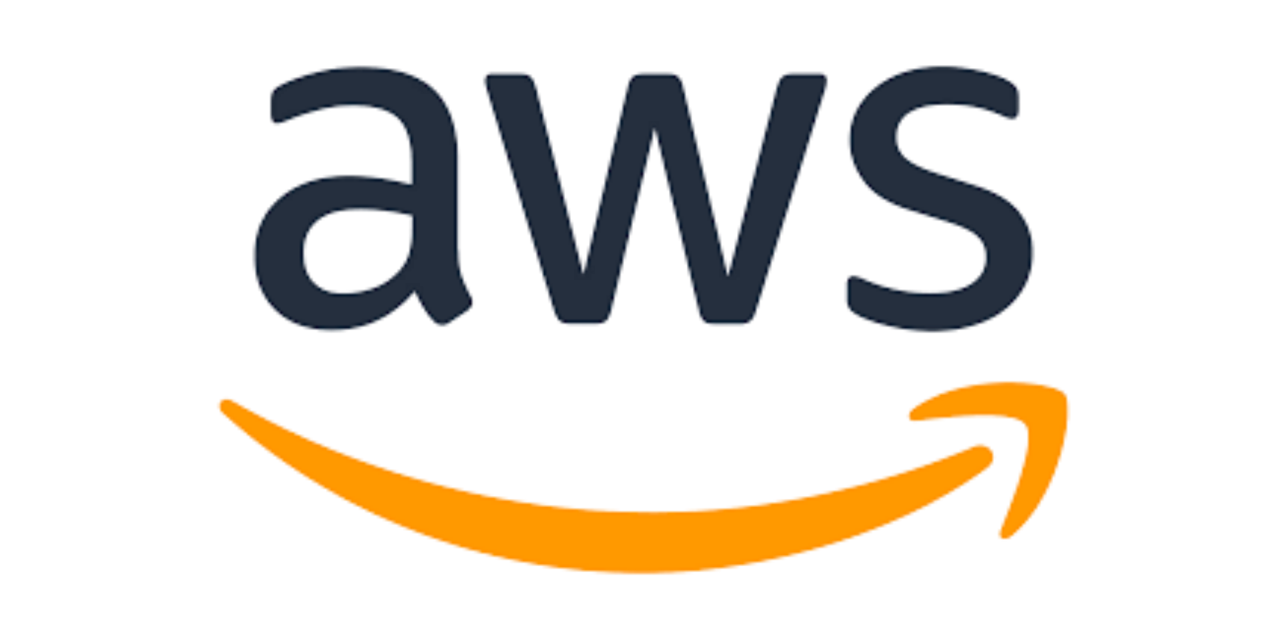 Amazon Web Services (AWS) logo with the word 'aws' in blue lowercase letters above an orange curved arrow.