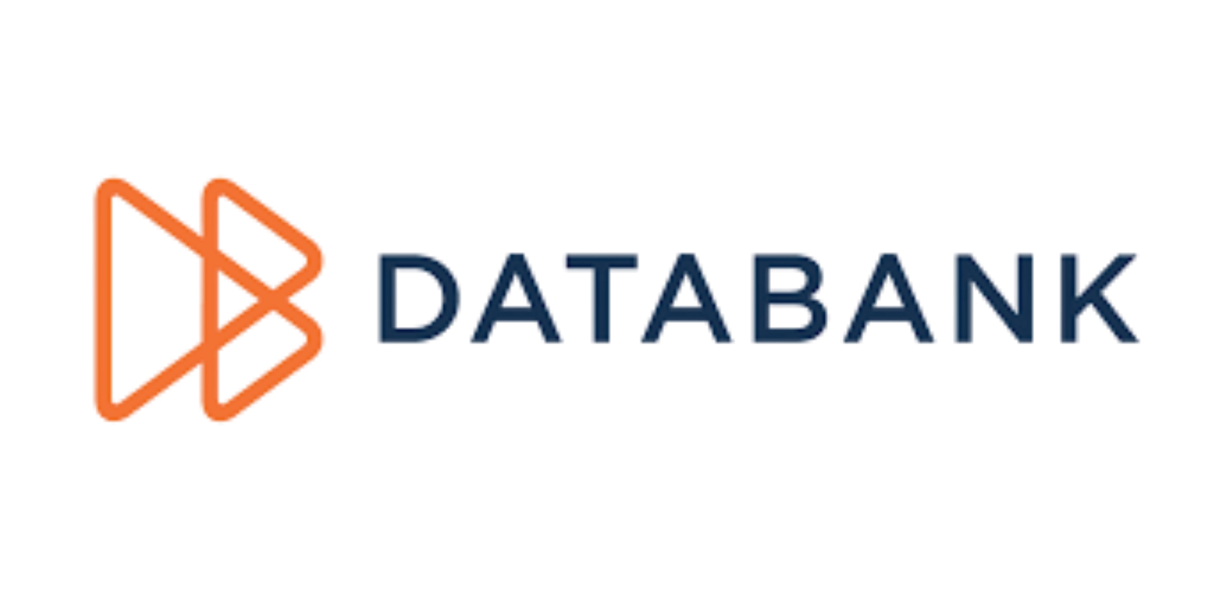 Logo of Databank featuring an orange outline of an arrow shape to the left of blue text that reads 'DATABANK'.