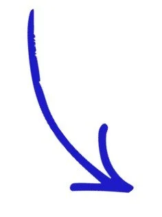 Blue arrow pointing downward with a curved tail.