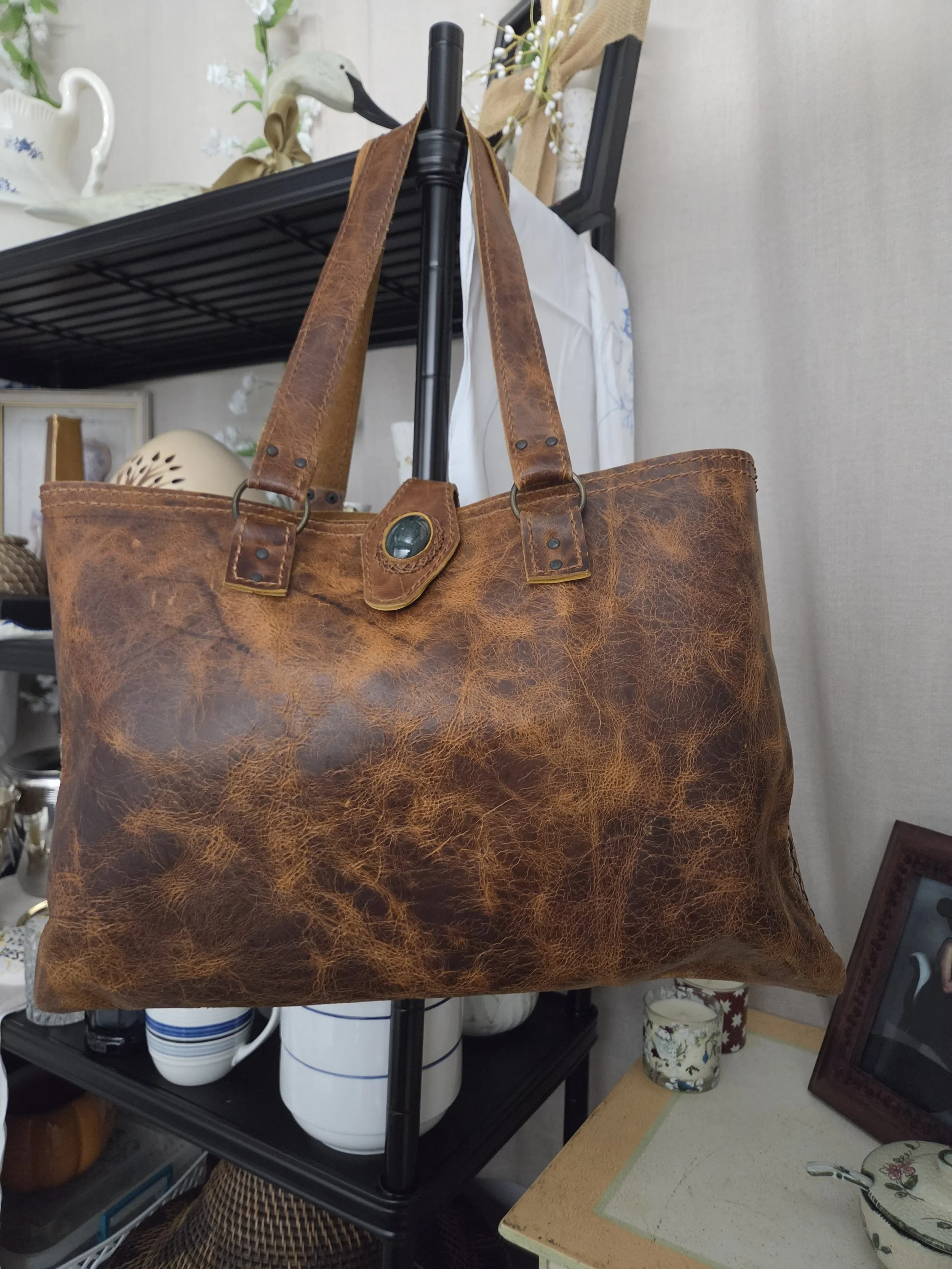 Vintage Leather Feel Cognac Tote