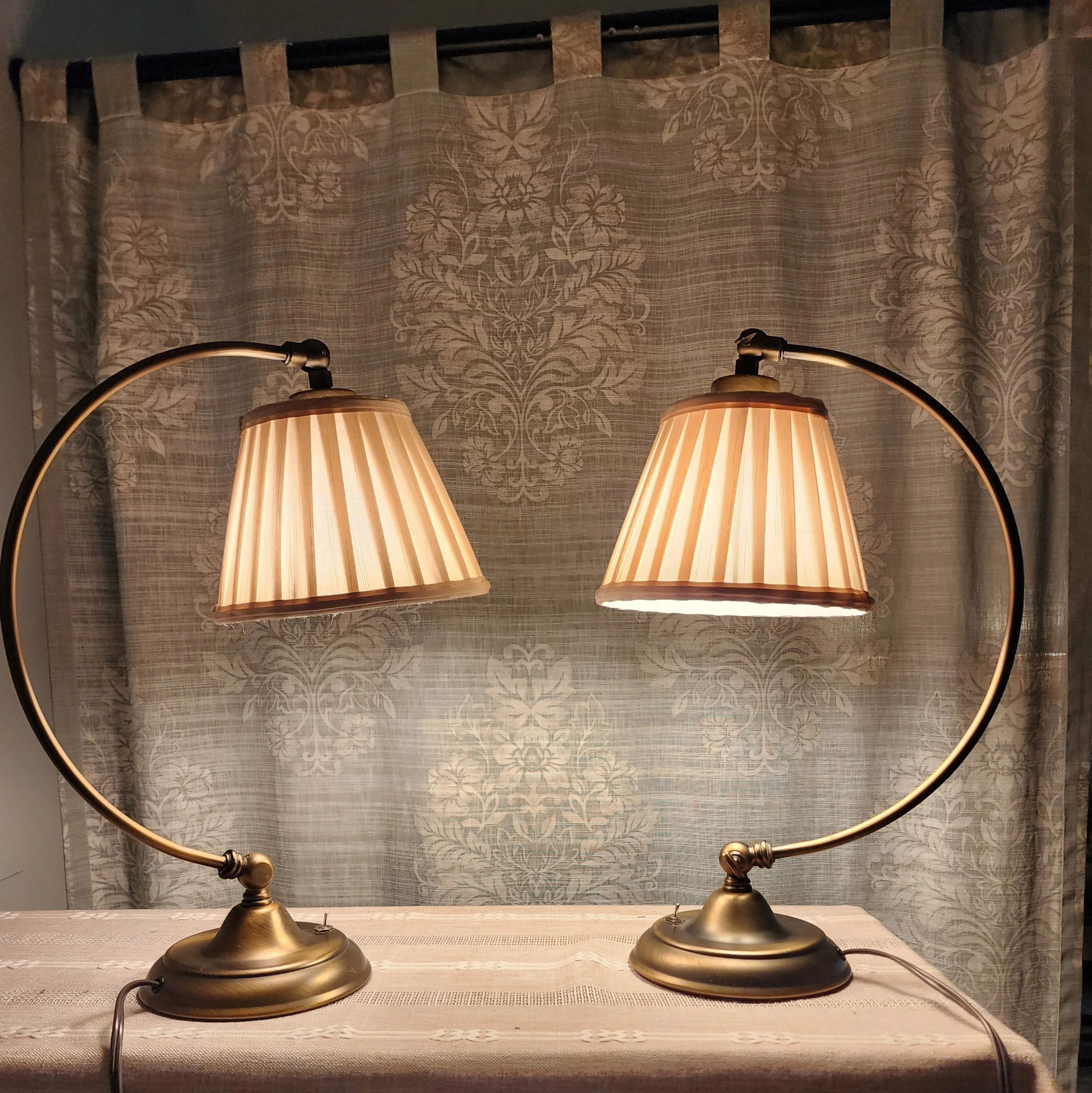 Vintage Brass Toned Arc Table Lamps (Pair)