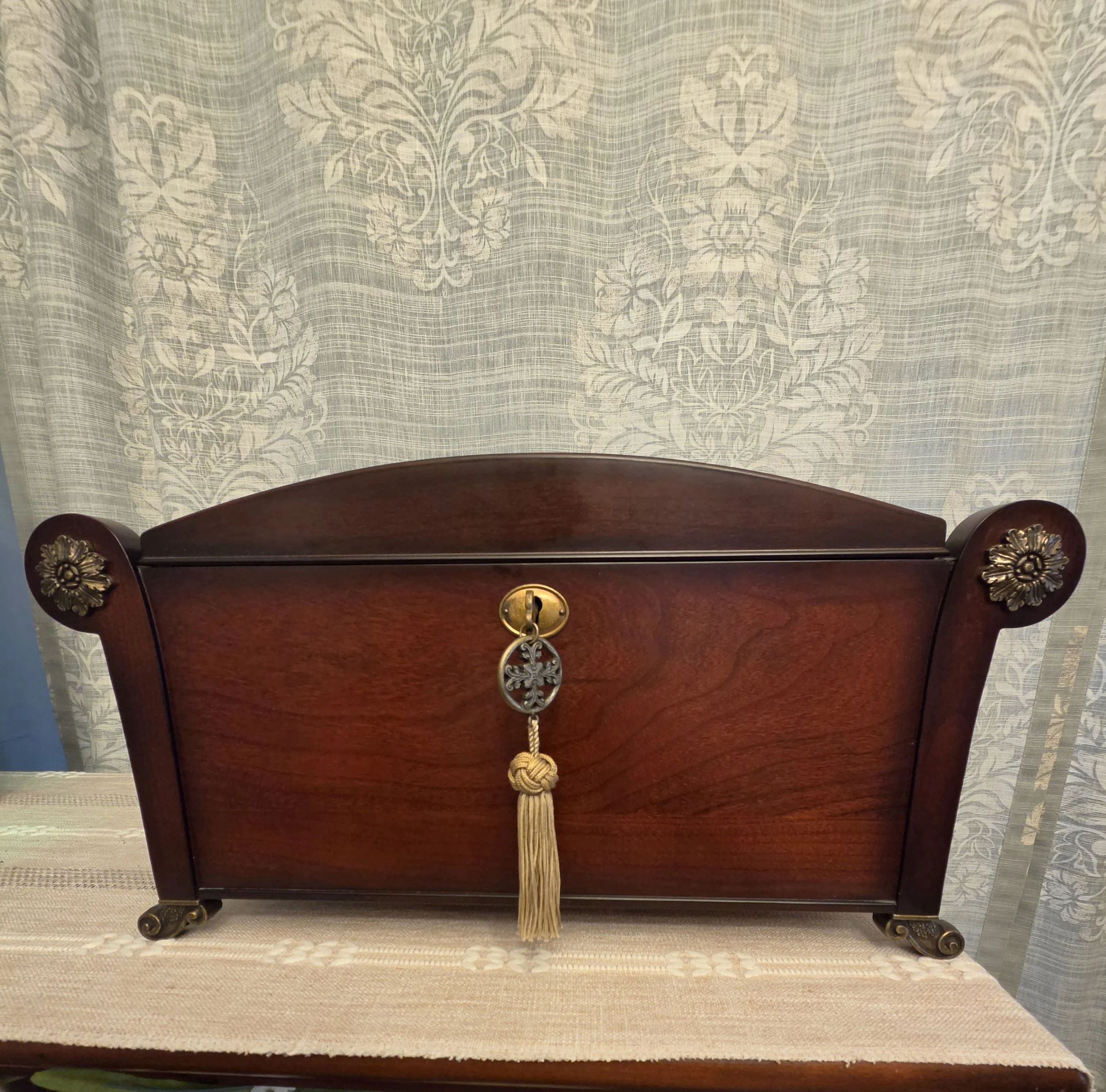 Vintage Bombay Co. Mahogany Neoclassical Locking Jewelry Chest