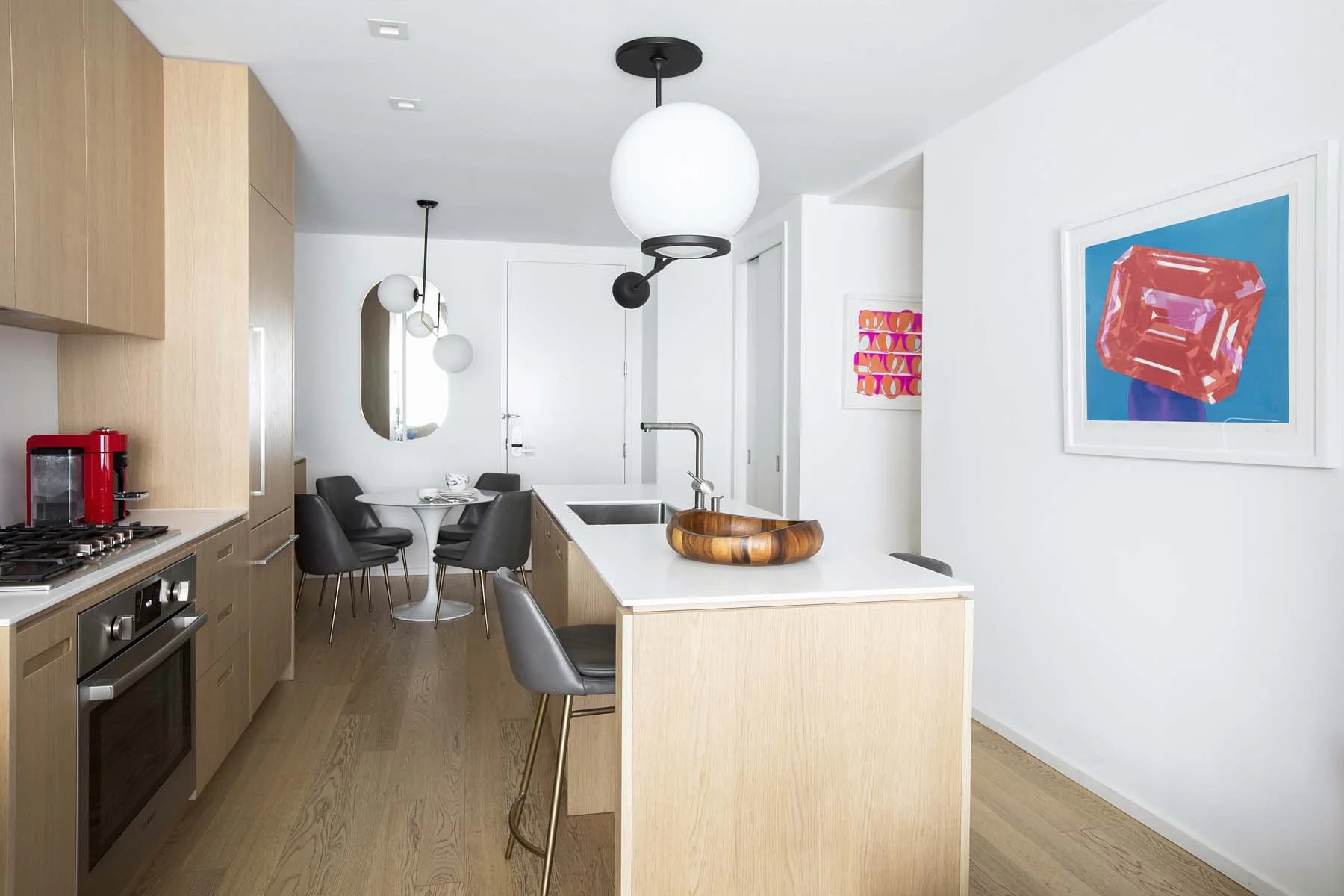 image of a built in kitchen in dumbo brooklyn featuring built in appliances behind cabinetry