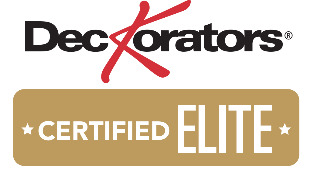 Logo for Dec-oriators Certified Elite with black, red, white, and gold colors.