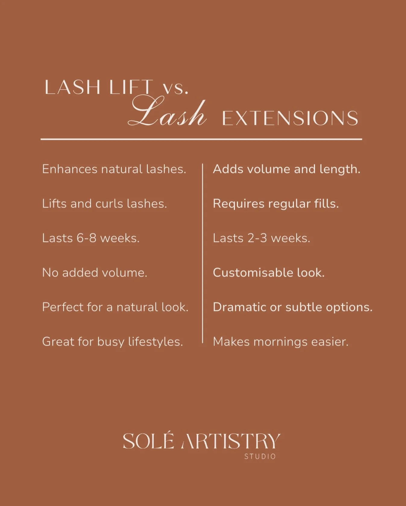 ✨ Lash Extensions vs Lash Lifts - Which one is YOUR vibe? 

If you&rsquo;ve been wondering what the difference is, here&rsquo;s the quick breakdown. Weather you want bold or beautifully subtle, @soleartistry_studioperth has the perfect option for you