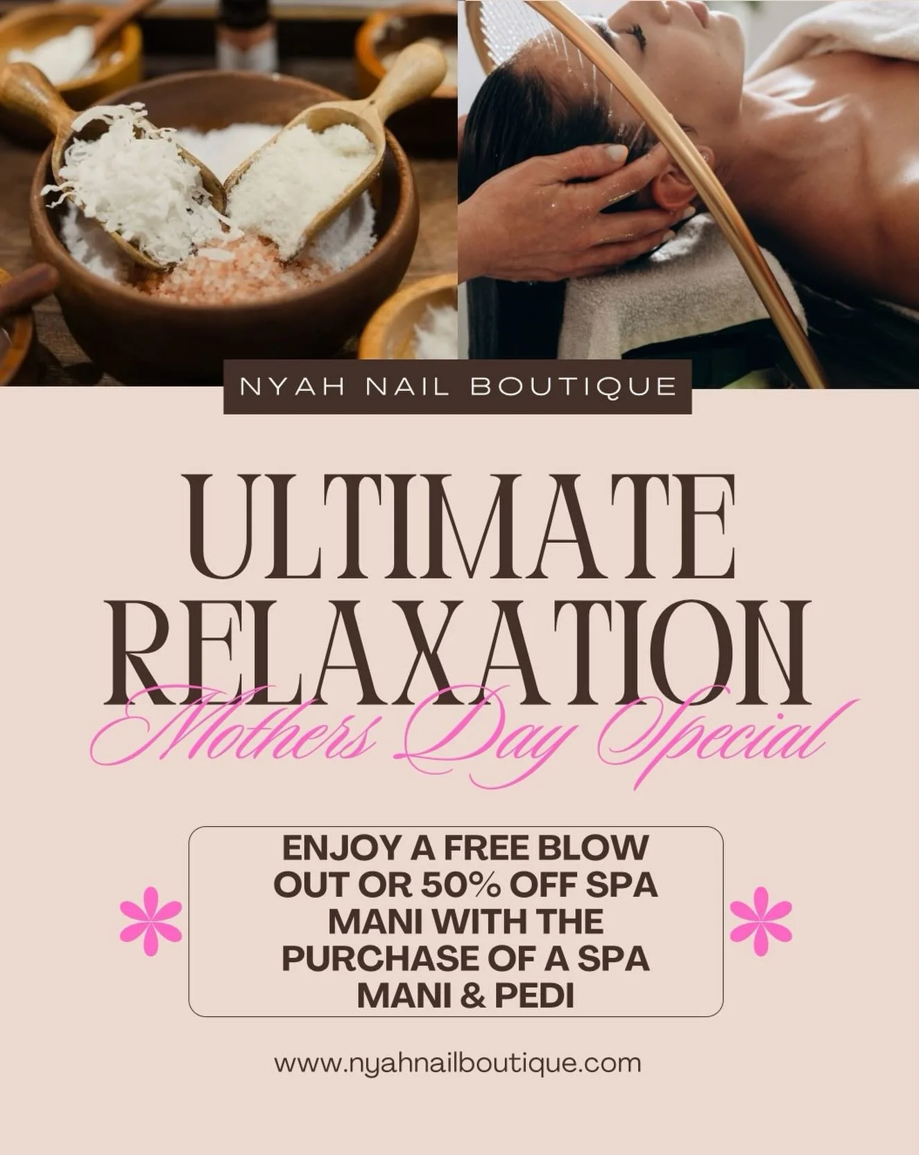 Celebrate the queens who do it all 💐✨ This Mother&rsquo;s Day, treat yourself or the mama in your life to the ultimate self-care day!

Purchase a Spa Mani &amp; Pedi and enjoy either:
🤍 A FREE blowout
or
🤍 50% OFF a Spa Manicure

Because moms dese