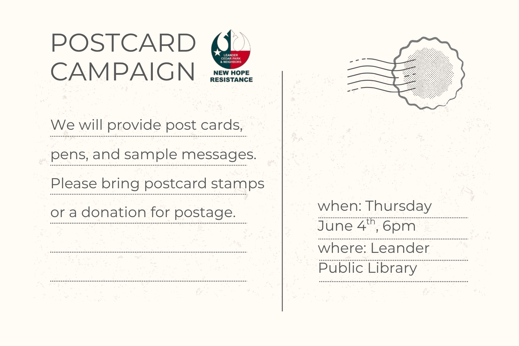 Postcard Campaign with New Hope Resistance