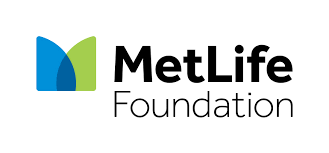 MetLife Foundation logo with green and blue abstract shapes and black text