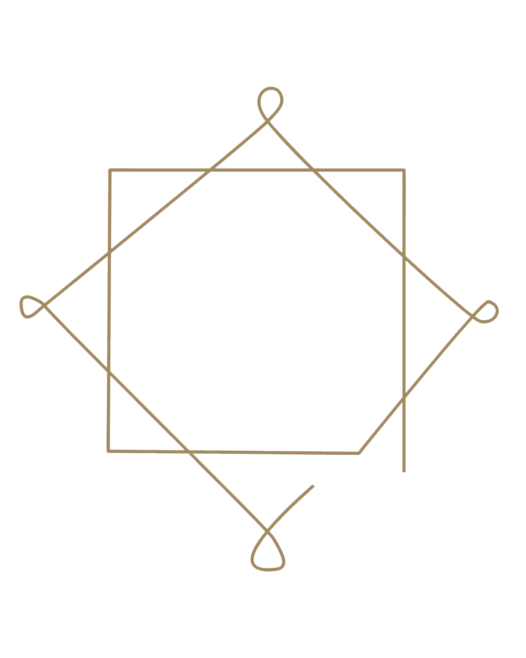 Geometric drawing of an outline square with sections divided by vertical, horizontal, and half circle lines.