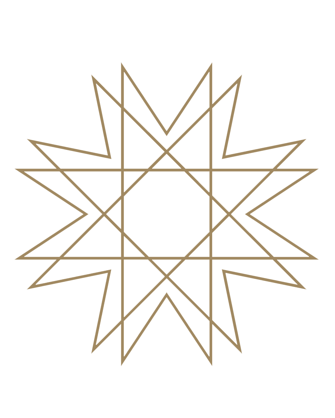 Geometric drawing of an outline square with sections divided by vertical, horizontal, and circle lines.